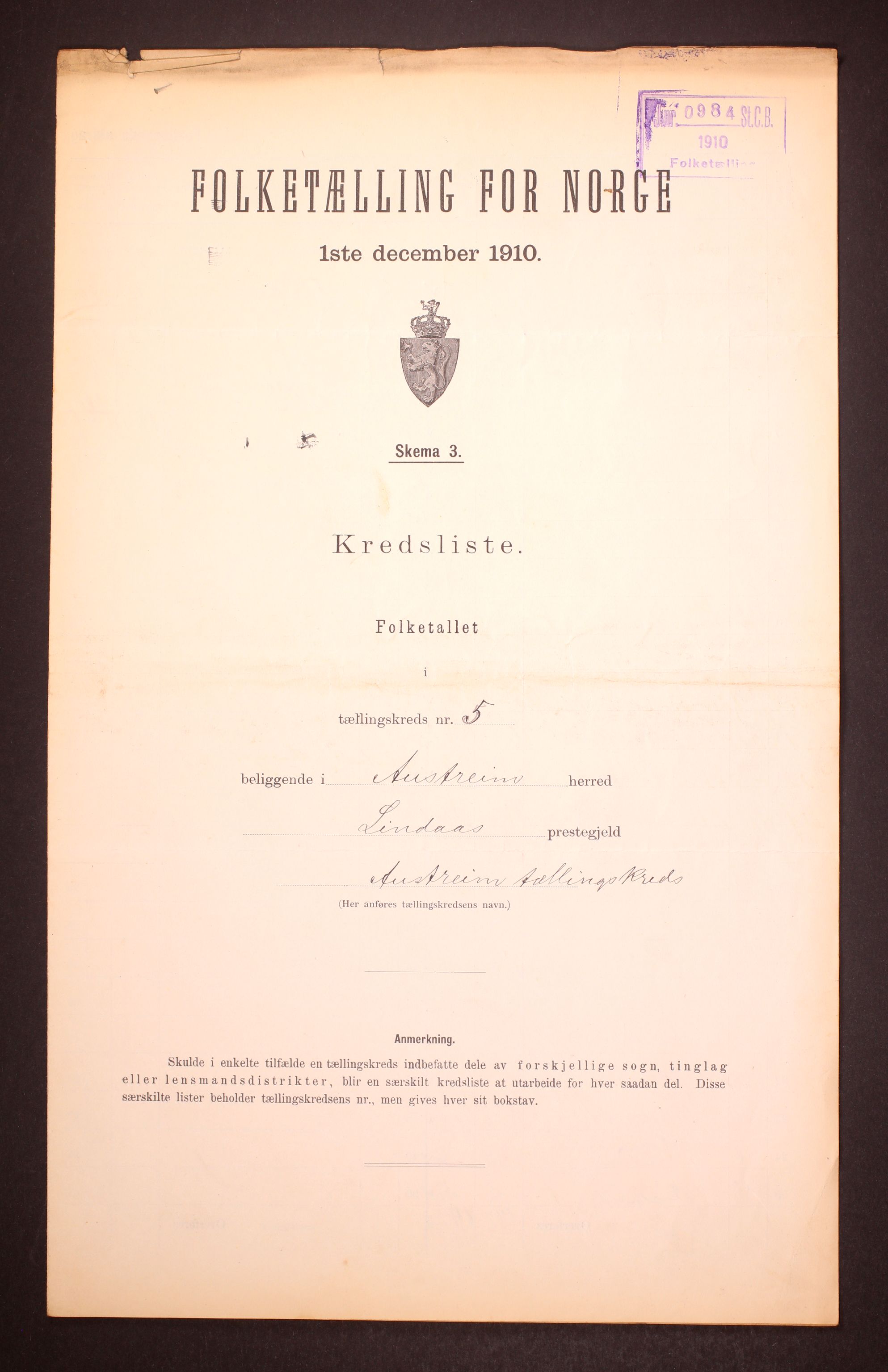 RA, Folketelling 1910 for 1264 Austrheim herred, 1910, s. 16