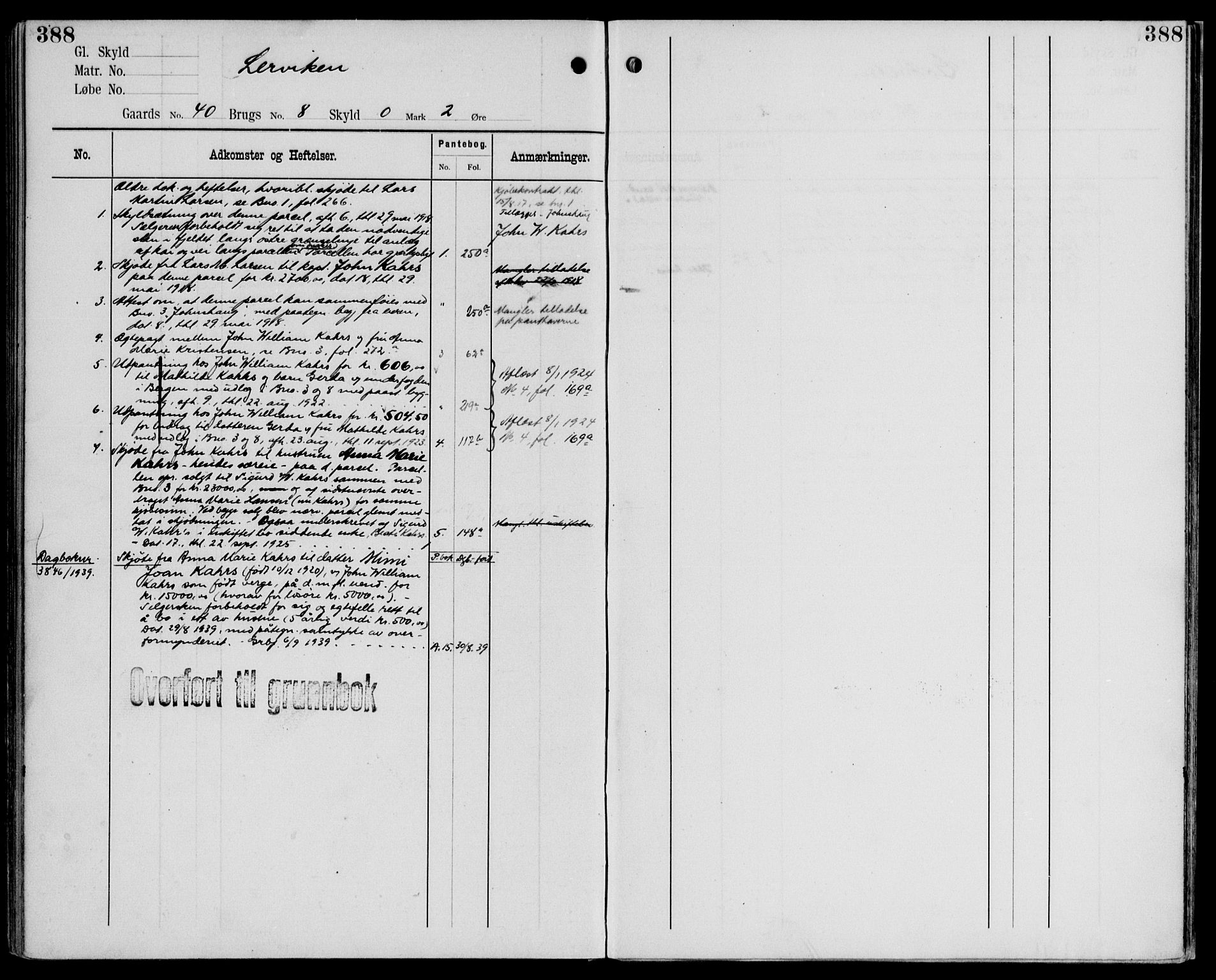 Midhordland sorenskriveri, AV/SAB-A-3001/1/G/Ga/Gab/L0107: Panteregister nr. II.A.b.107, s. 388