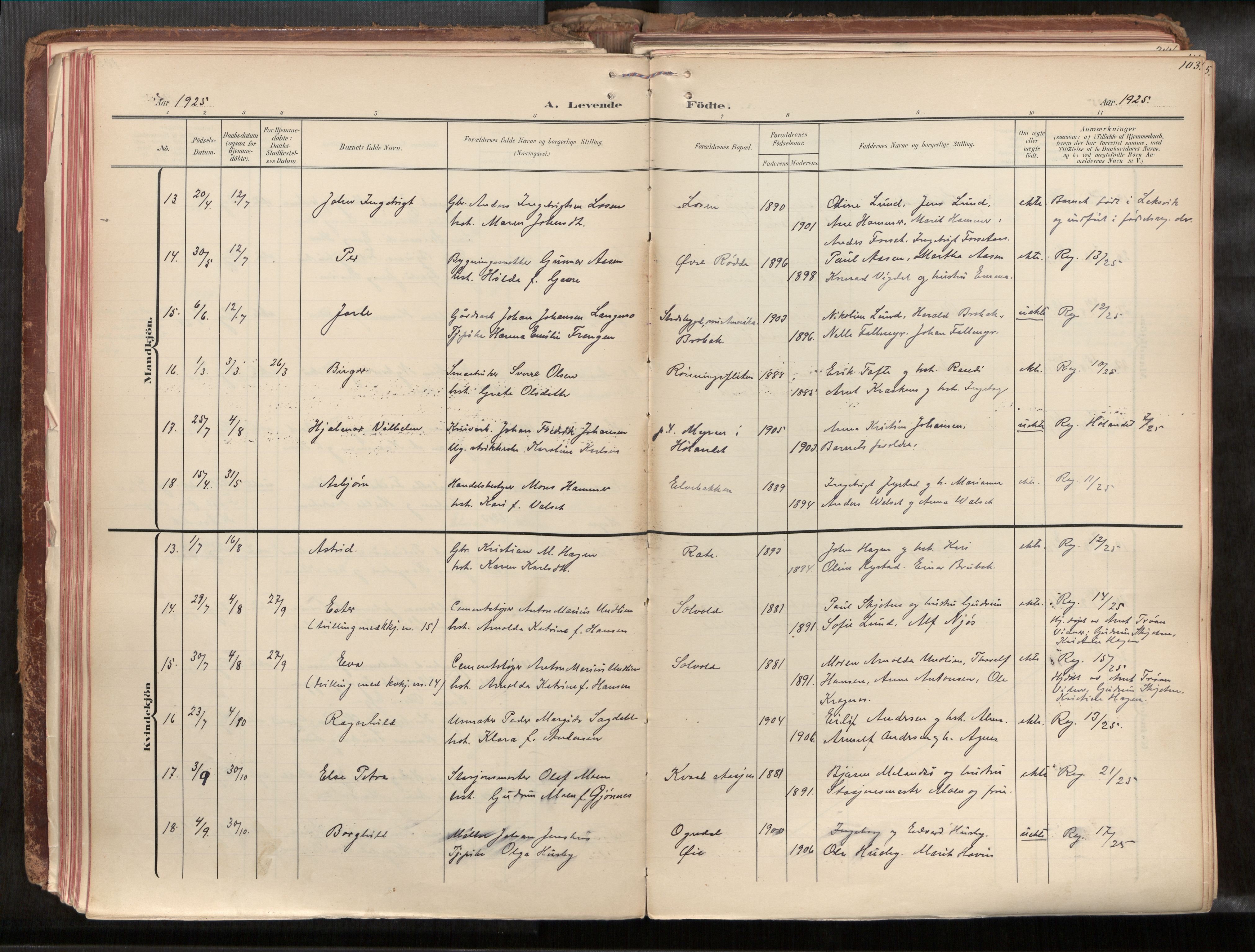 Ministerialprotokoller, klokkerbøker og fødselsregistre - Sør-Trøndelag, AV/SAT-A-1456/691/L1085b: Ministerialbok nr. 691A18, 1908-1930, s. 103