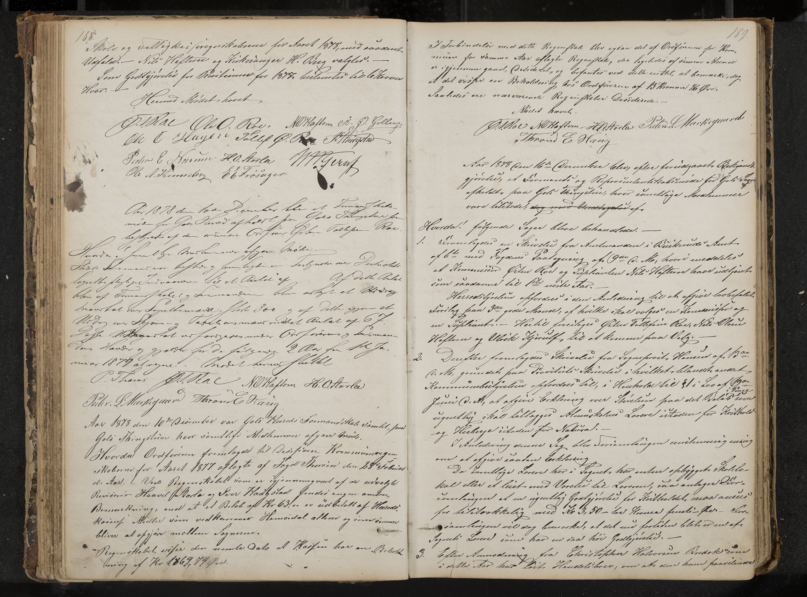 Gol formannskap og sentraladministrasjon, IKAK/0617021-1/A/Aa/L0002: Møtebok med register, 1870-1892, s. 188-189