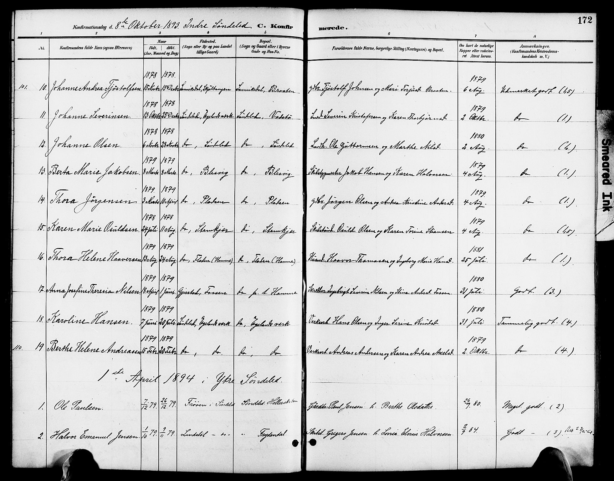 Søndeled sokneprestkontor, AV/SAK-1111-0038/F/Fa/L0005: Ministerialbok nr. A 5, 1889-1899, s. 172