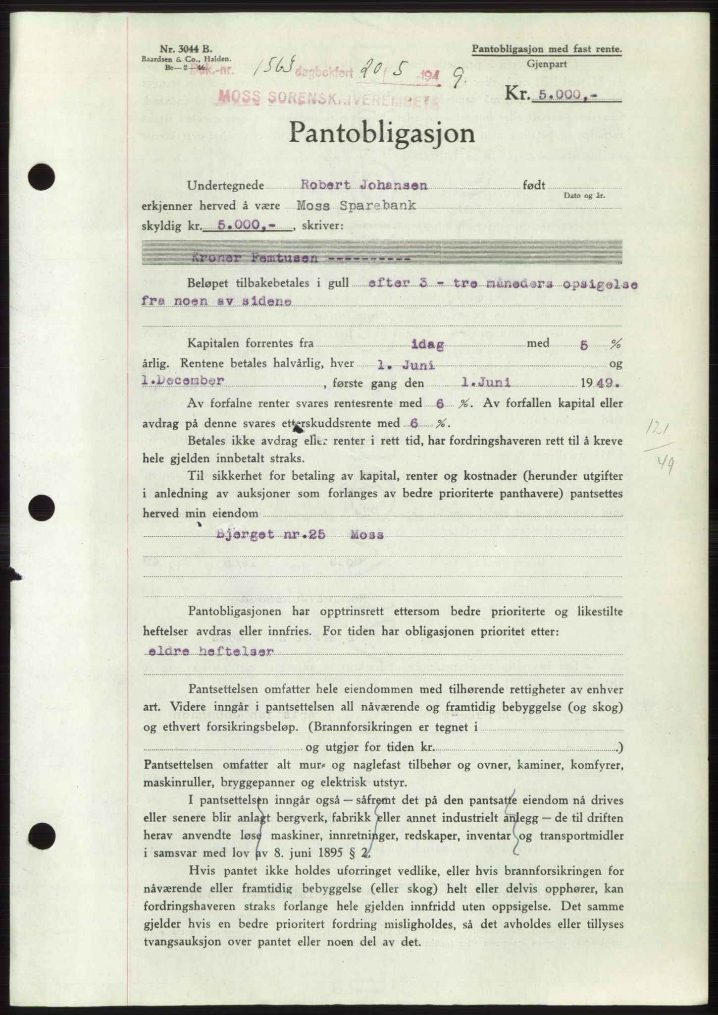 Moss sorenskriveri, SAO/A-10168: Pantebok nr. B21, 1949-1949, Dagboknr: 1563/1949