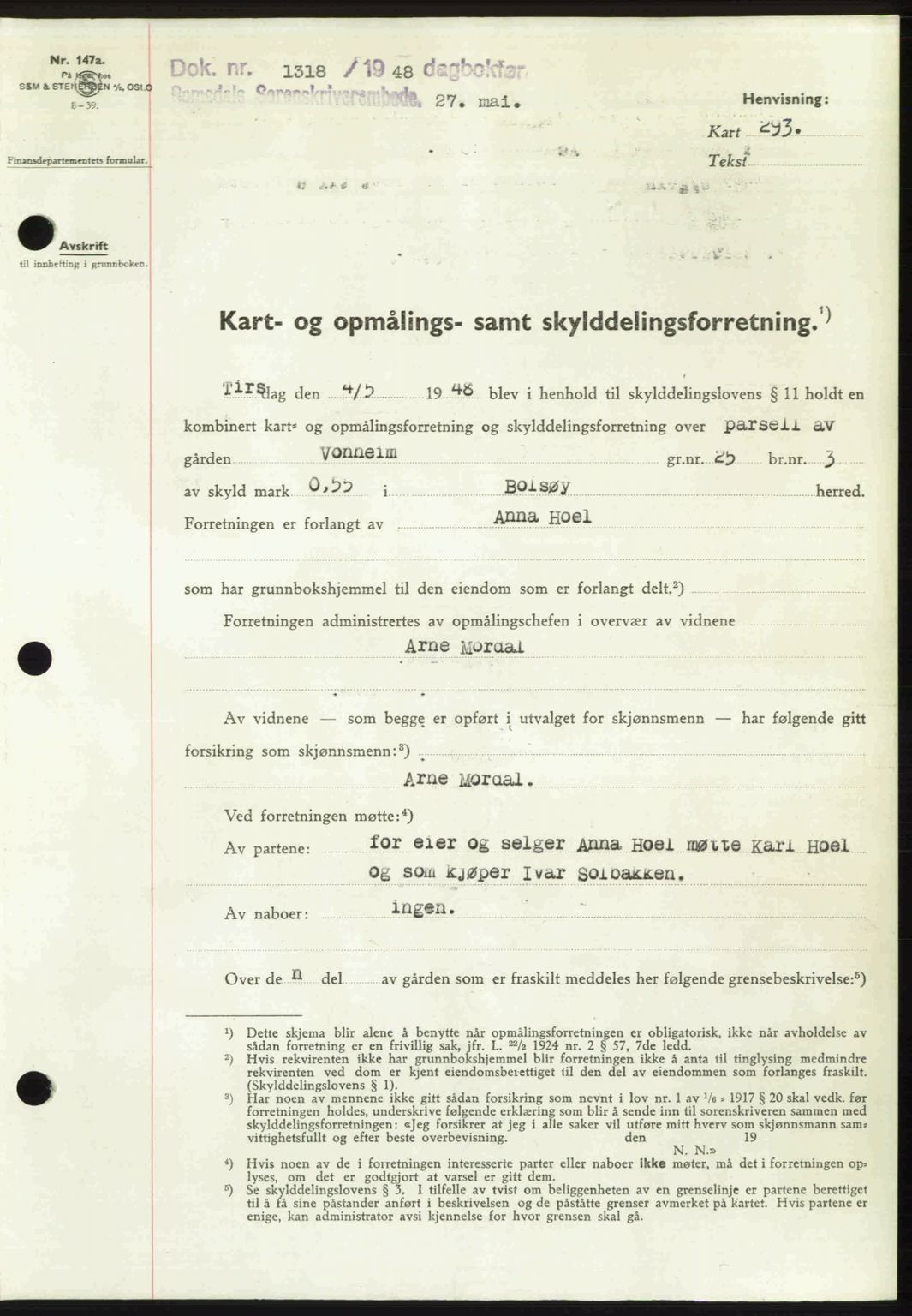 Romsdal sorenskriveri, SAT/A-4149/1/2/2C: Pantebok nr. A26, 1948-1948, Dagboknr: 1318/1948