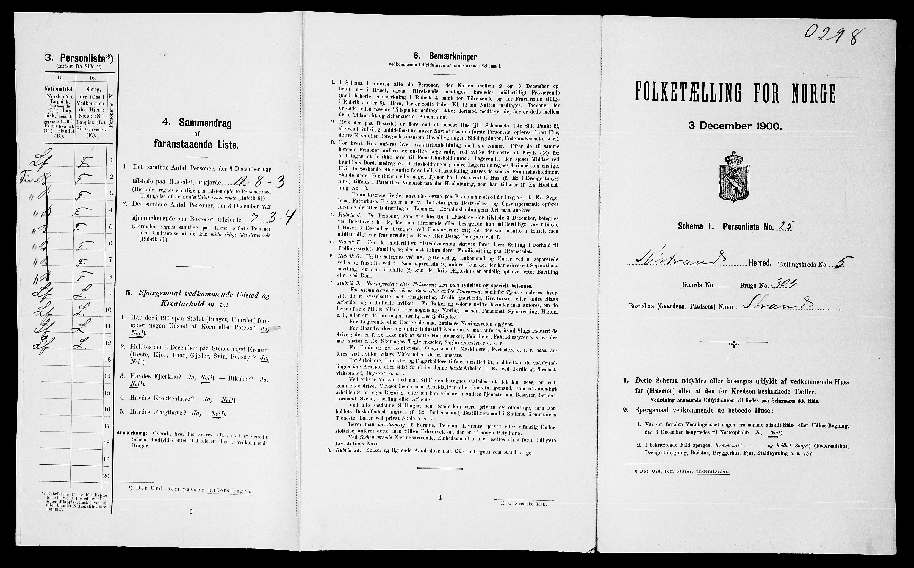 SATØ, Folketelling 1900 for 2020 Kistrand herred, 1900, s. 422