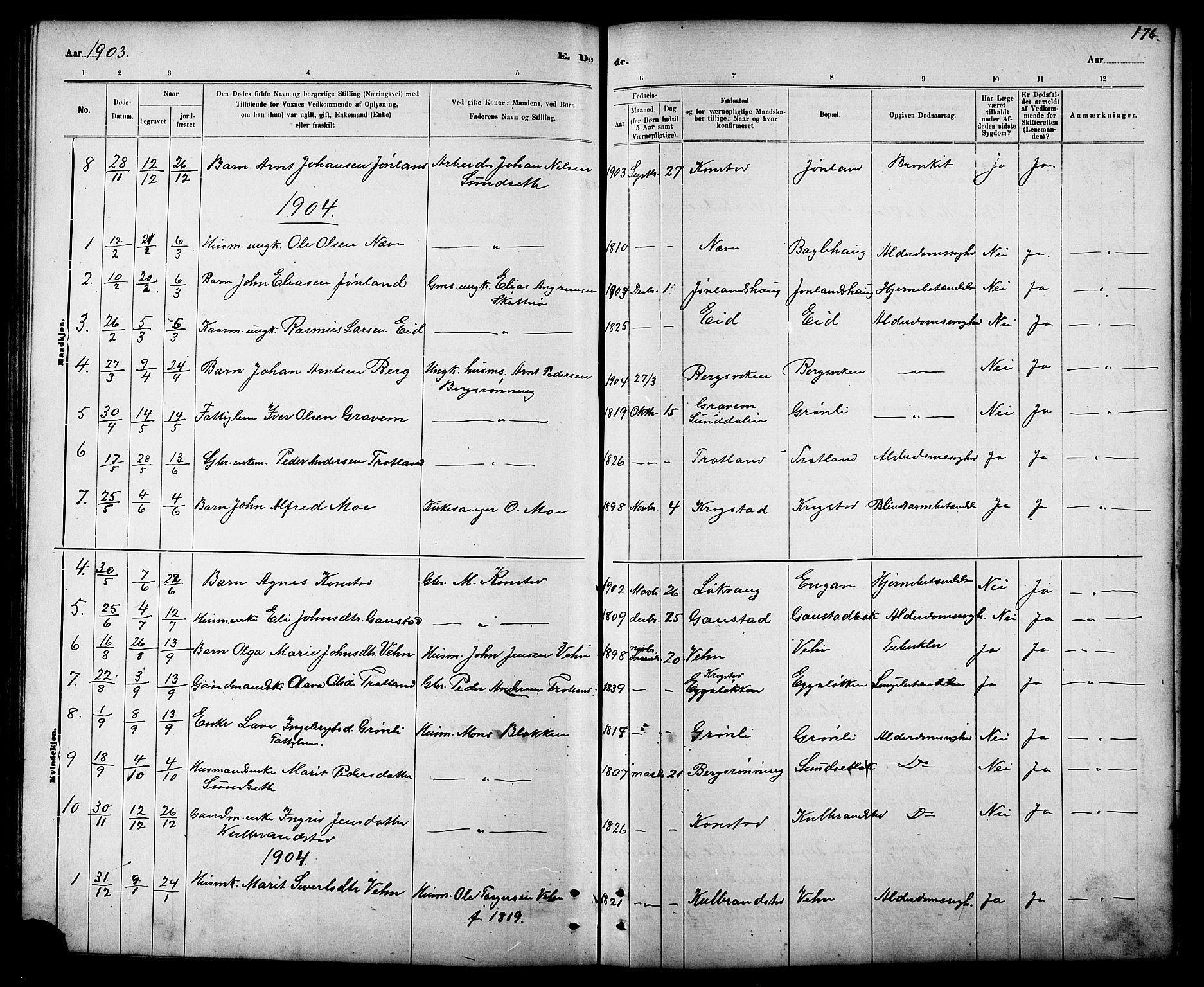 Ministerialprotokoller, klokkerbøker og fødselsregistre - Sør-Trøndelag, SAT/A-1456/694/L1132: Klokkerbok nr. 694C04, 1887-1914, s. 176