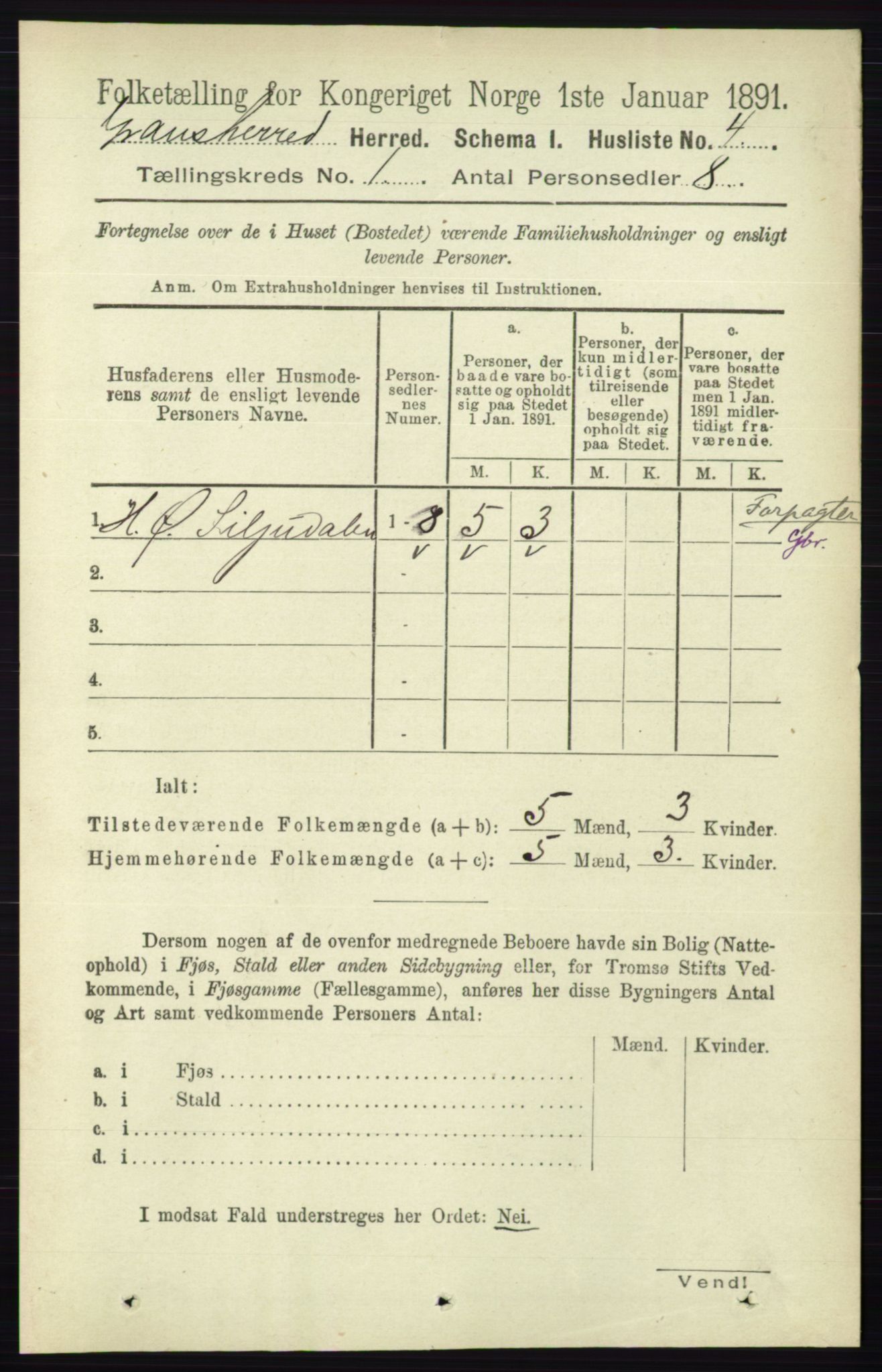 RA, Folketelling 1891 for 0824 Gransherad herred, 1891, s. 26