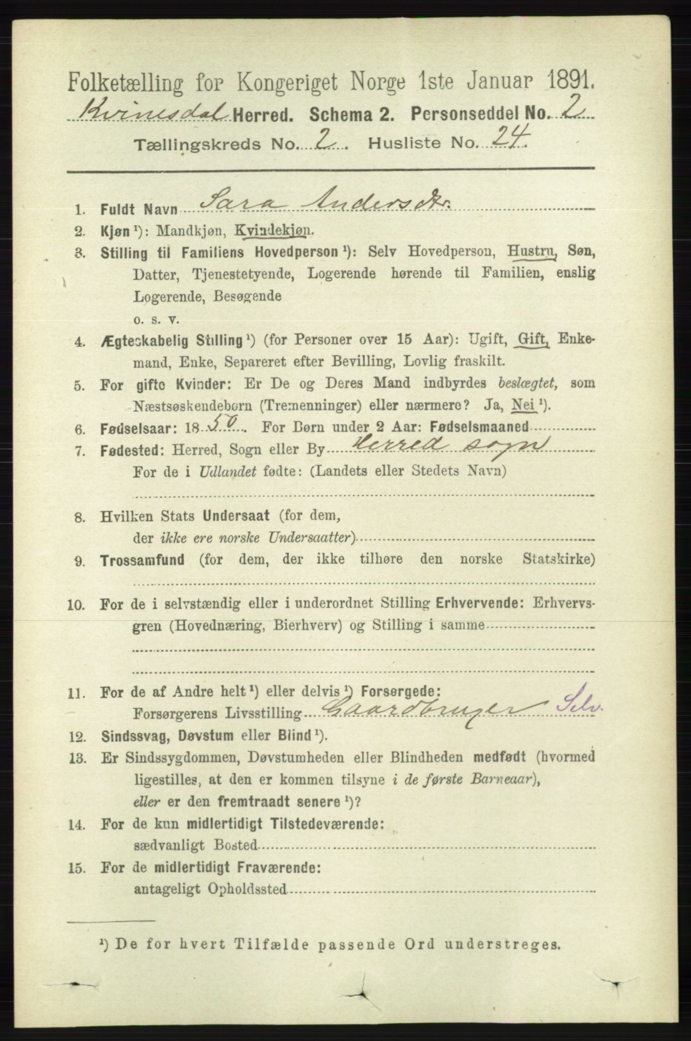 RA, Folketelling 1891 for 1037 Kvinesdal herred, 1891, s. 488