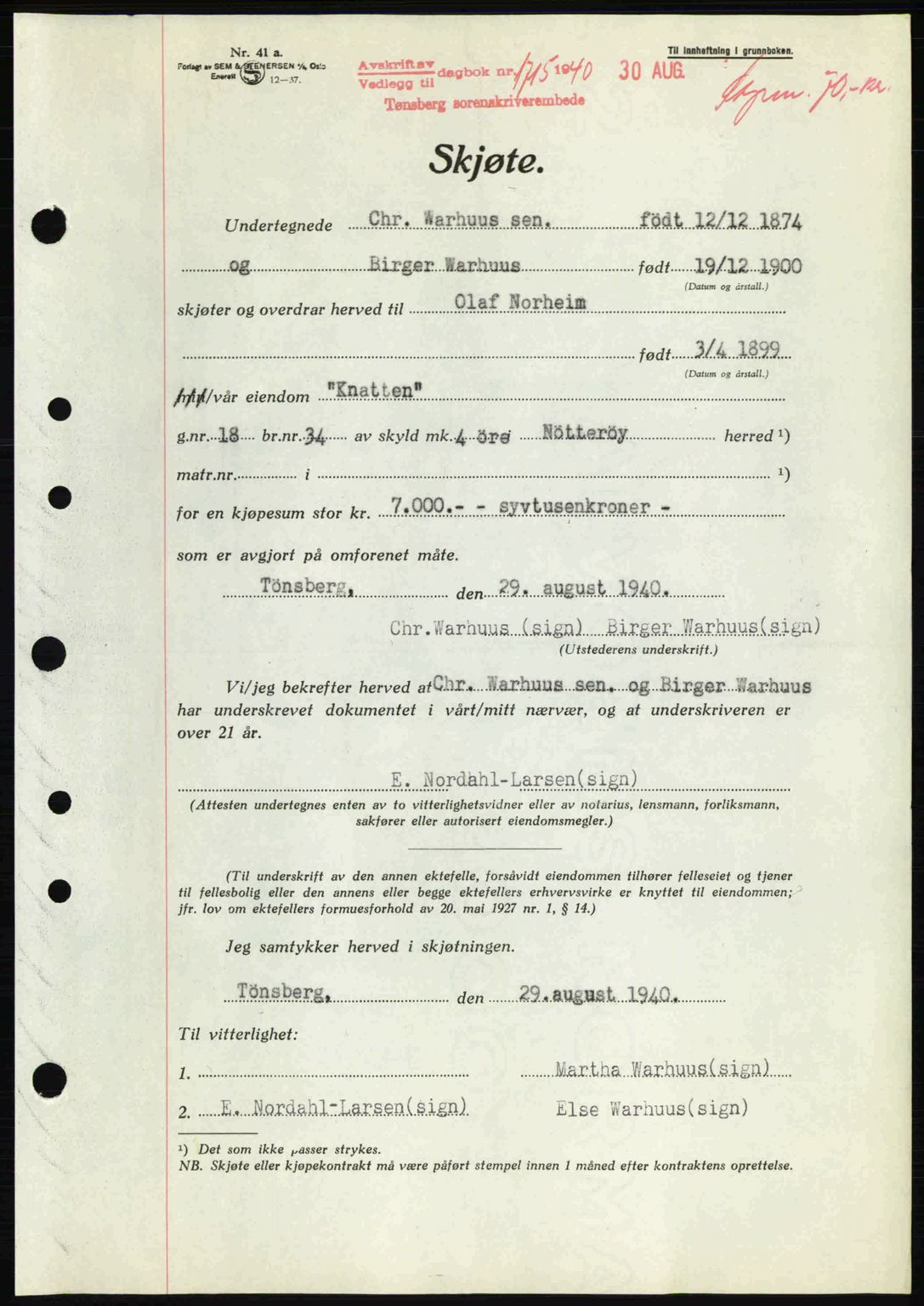 Tønsberg sorenskriveri, AV/SAKO-A-130/G/Ga/Gaa/L0009: Pantebok nr. A9, 1940-1941, Dagboknr: 1715/1940