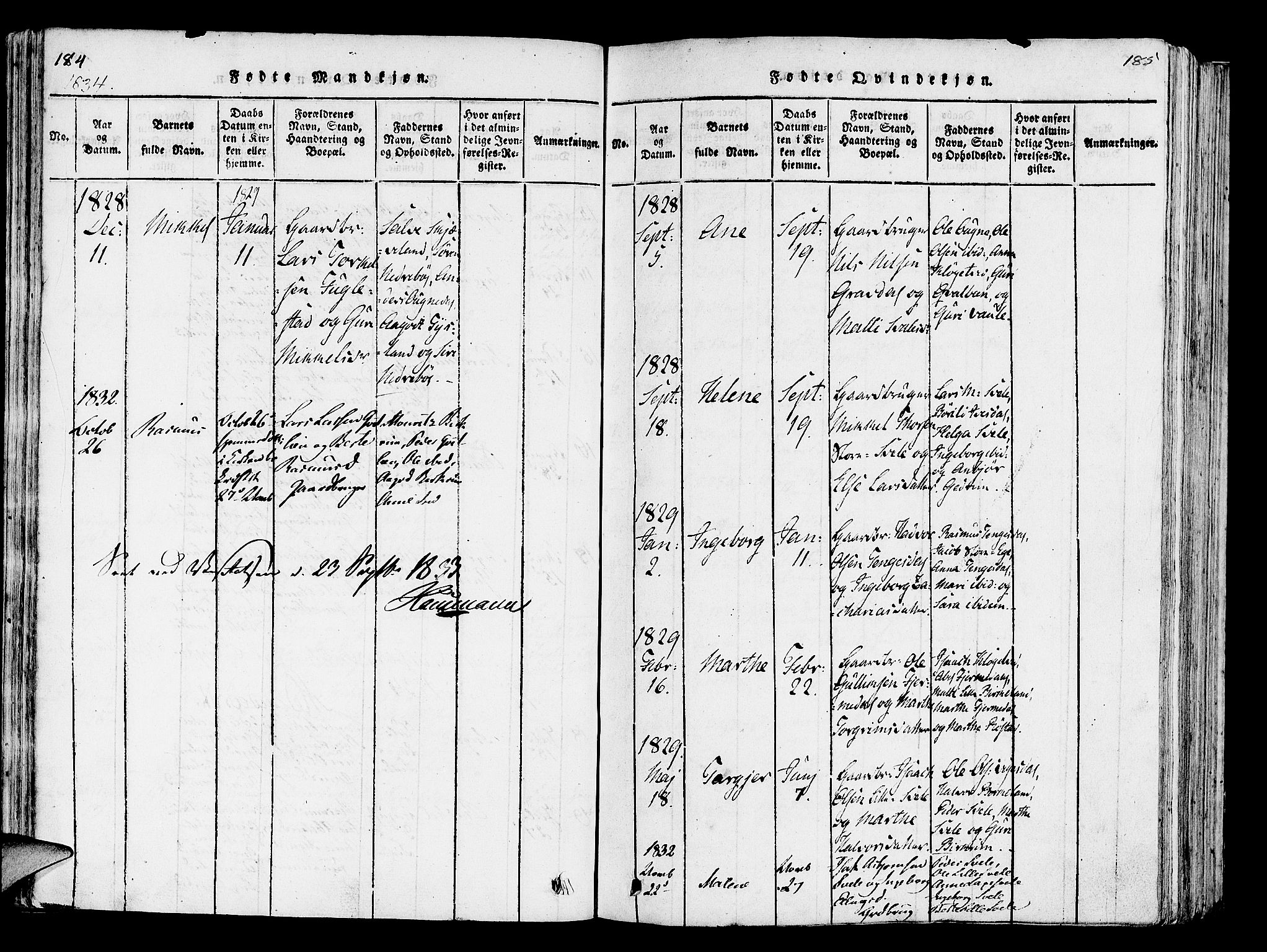 Helleland sokneprestkontor, AV/SAST-A-101810: Ministerialbok nr. A 5, 1815-1834, s. 184-185