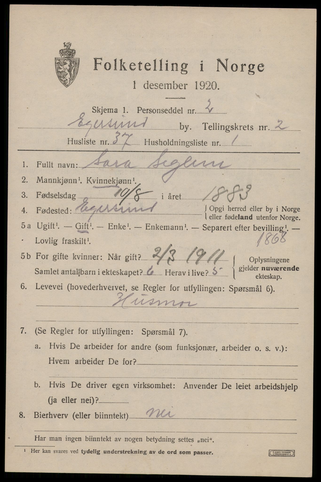 SAST, Folketelling 1920 for 1101 Egersund ladested, 1920, s. 4136