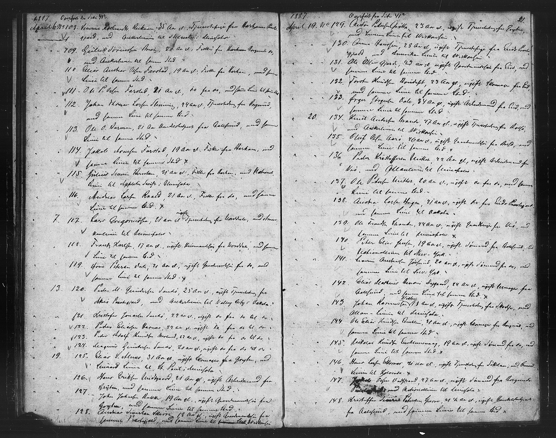 Sunnmøre politikammer, AV/SAT-A-1864/1/35/L0001: Emigrantprotokoll og passjournal, 1878-1887, s. 21