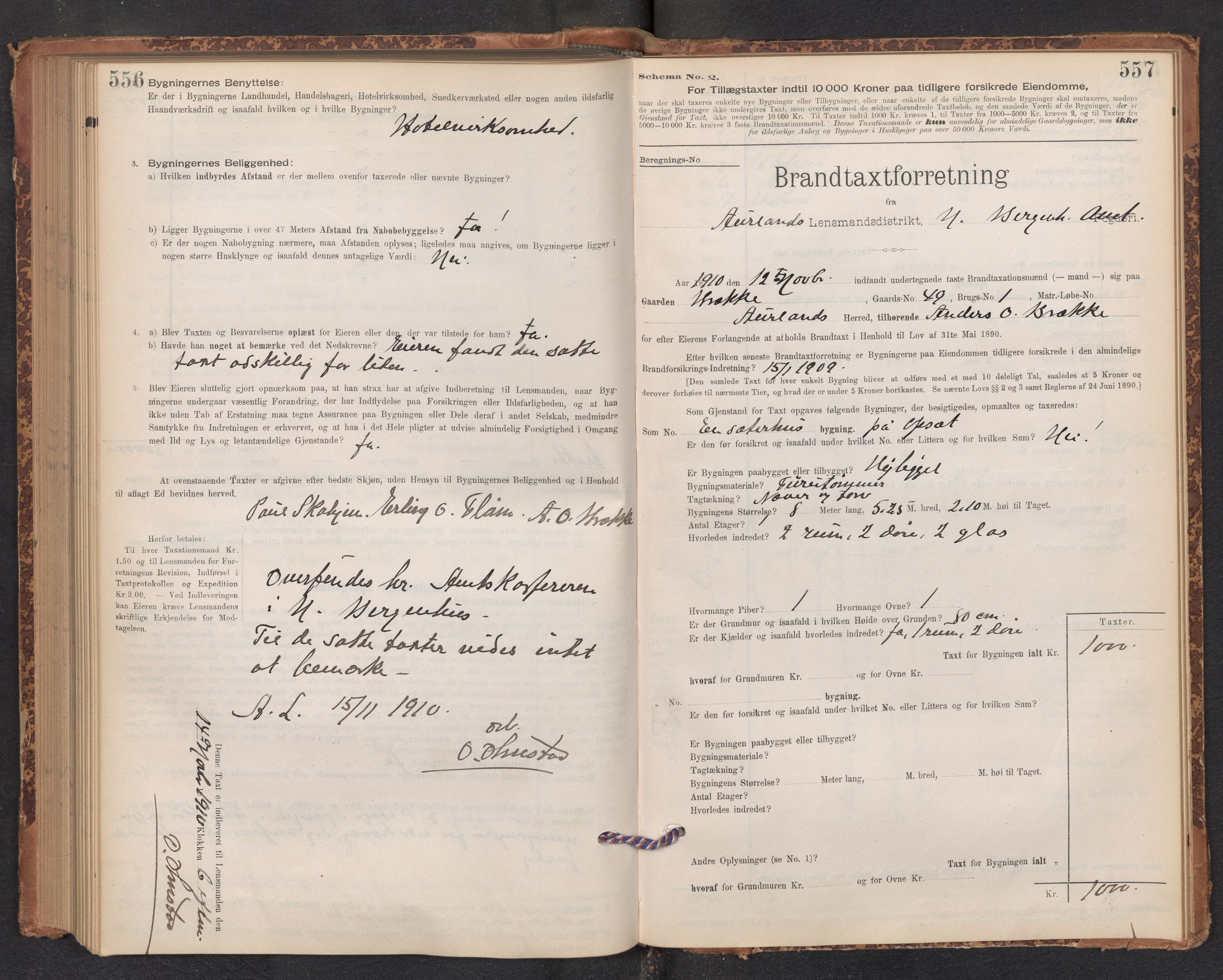 Lensmannen i Aurland, AV/SAB-A-26401/0012/L0004: Branntakstprotokoll, skjematakst, 1895-1911, s. 556-557
