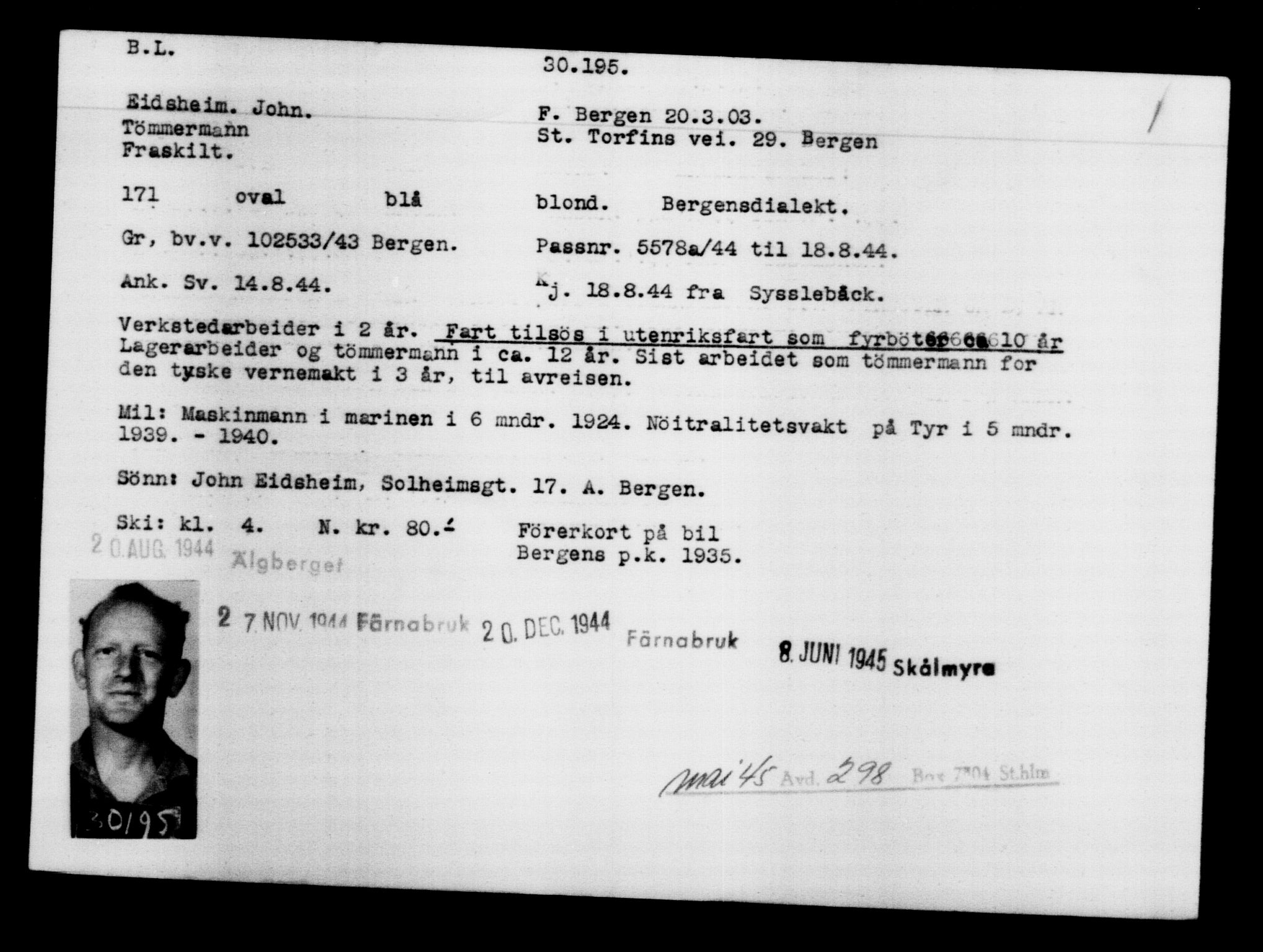 Utenriksstasjonene, Legasjonen i Stockholm, Flyktningkontoret, AV/RA-S-6753/V/Va/L0012: Kjesäterkartoteket, flyktninger med registreringsnr. 28300-31566, 1940-1945, s. 2088