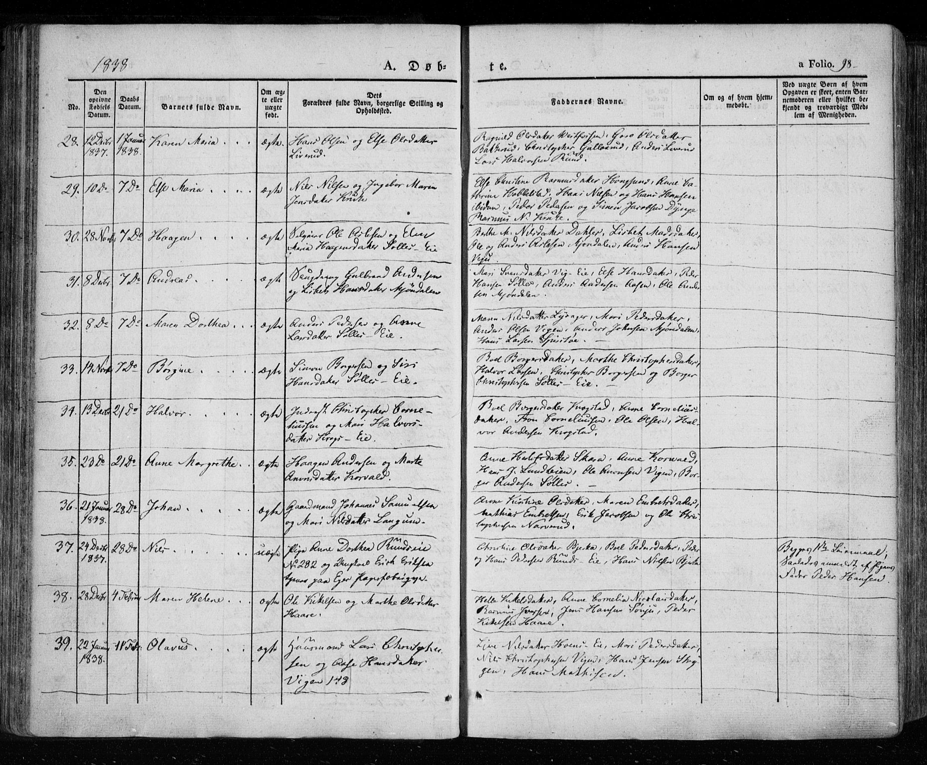 Eiker kirkebøker, AV/SAKO-A-4/F/Fa/L0013a: Ministerialbok nr. I 13A, 1832-1845, s. 98