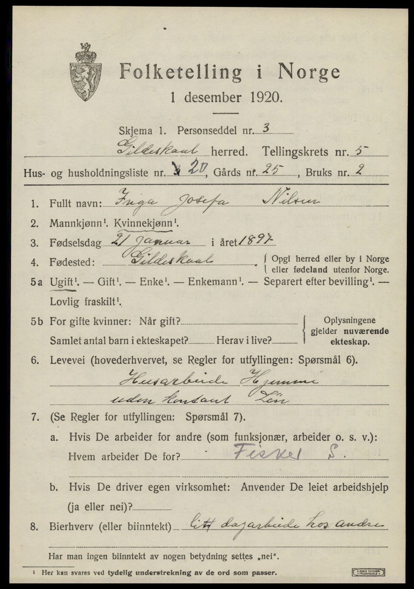 SAT, Folketelling 1920 for 1838 Gildeskål herred, 1920, s. 4150
