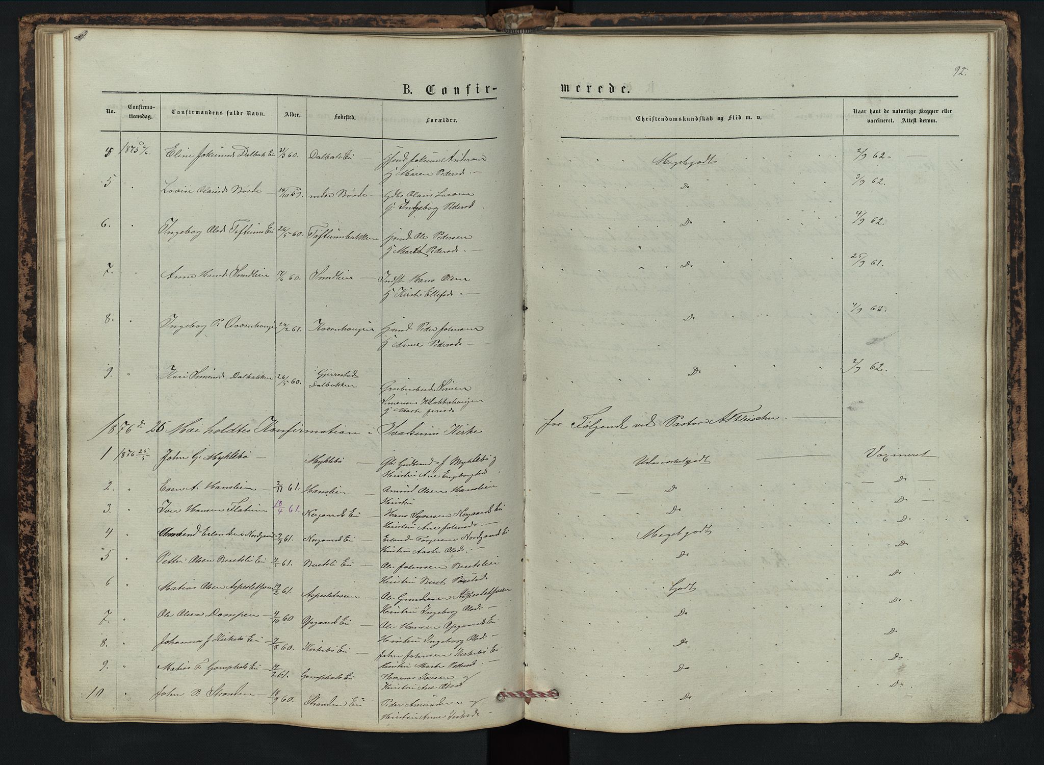 Vestre Gausdal prestekontor, AV/SAH-PREST-094/H/Ha/Hab/L0002: Klokkerbok nr. 2, 1874-1897, s. 92