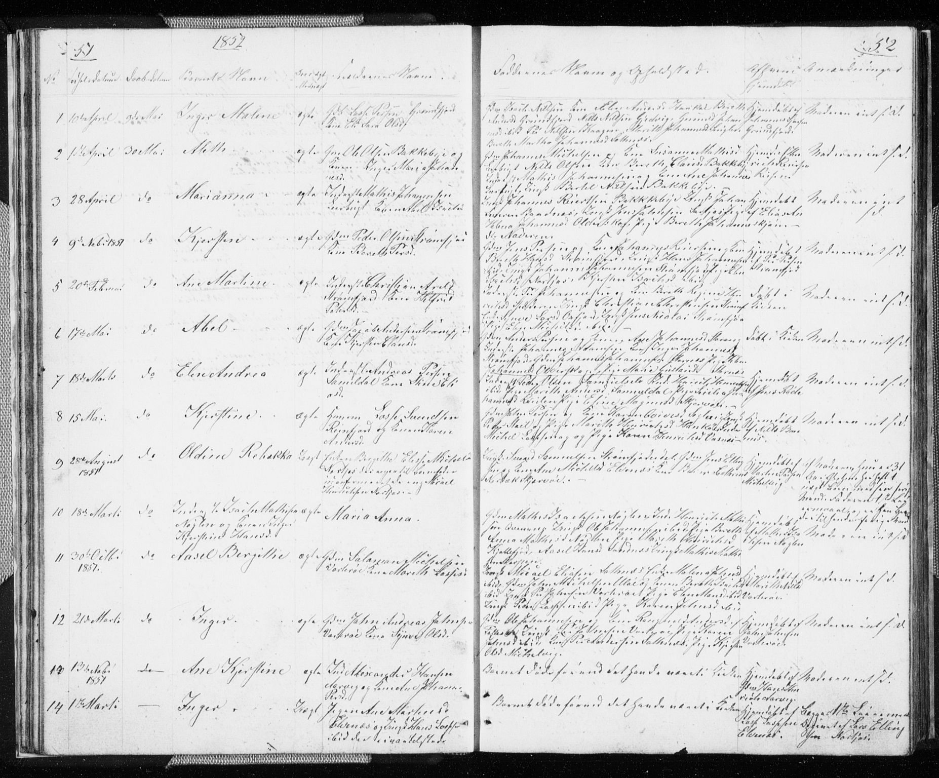 Skjervøy sokneprestkontor, AV/SATØ-S-1300/H/Ha/Hab/L0003klokker: Klokkerbok nr. 3, 1849-1861, s. 51-52