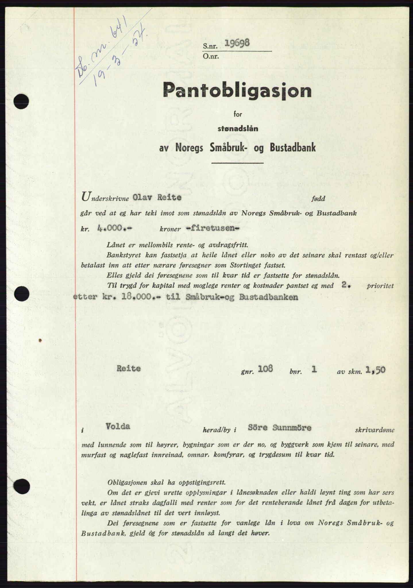 Søre Sunnmøre sorenskriveri, AV/SAT-A-4122/1/2/2C/L0124: Pantebok nr. 12B, 1953-1954, Dagboknr: 641/1954