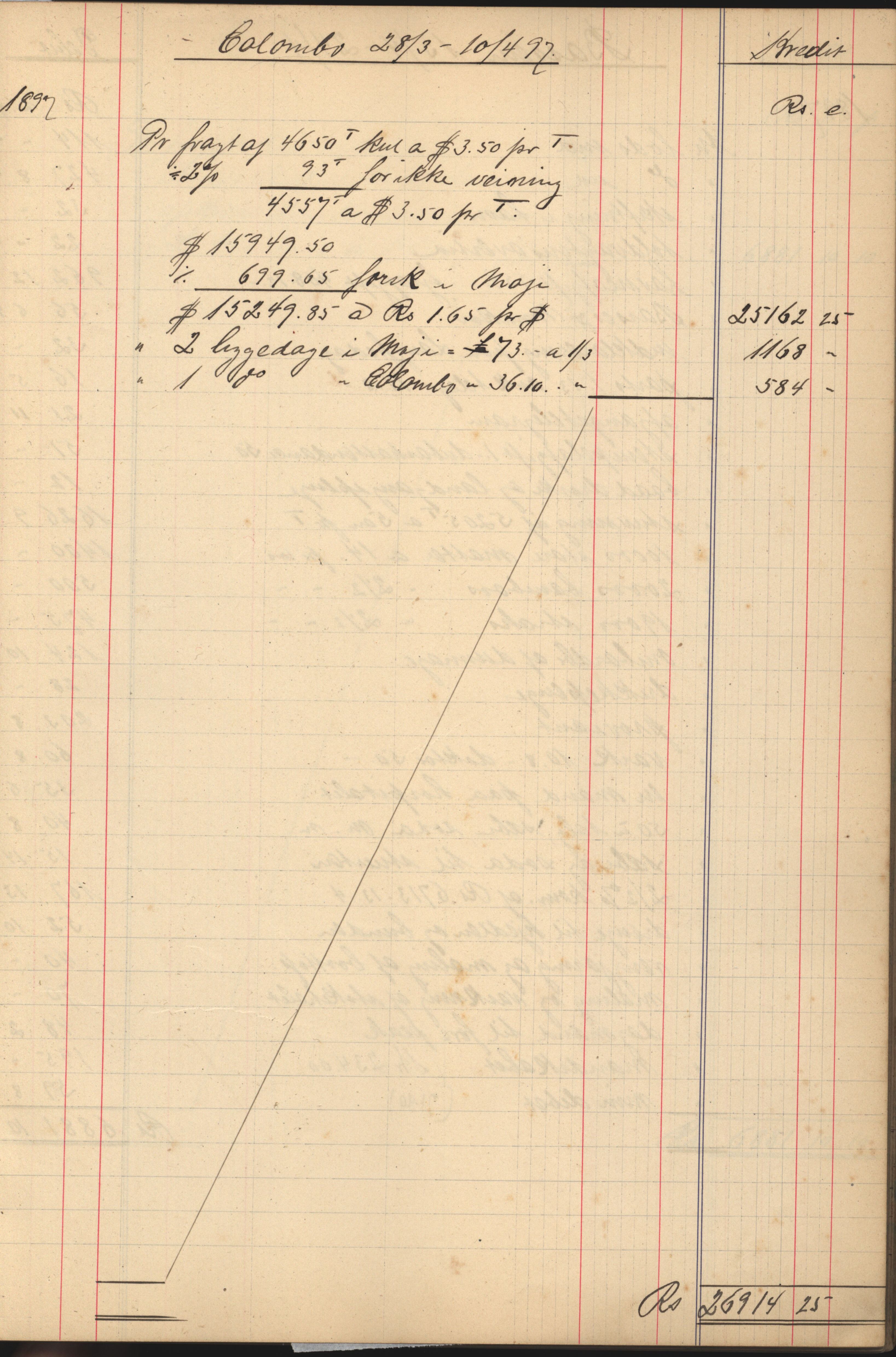 Pa 183 - Krogh-Hansen. Kaptein, VEMU/A-1235/R/L0002: Regnskapsbok for skipene St. Andrews, Norman Isles og Guernsey, 1894-1903