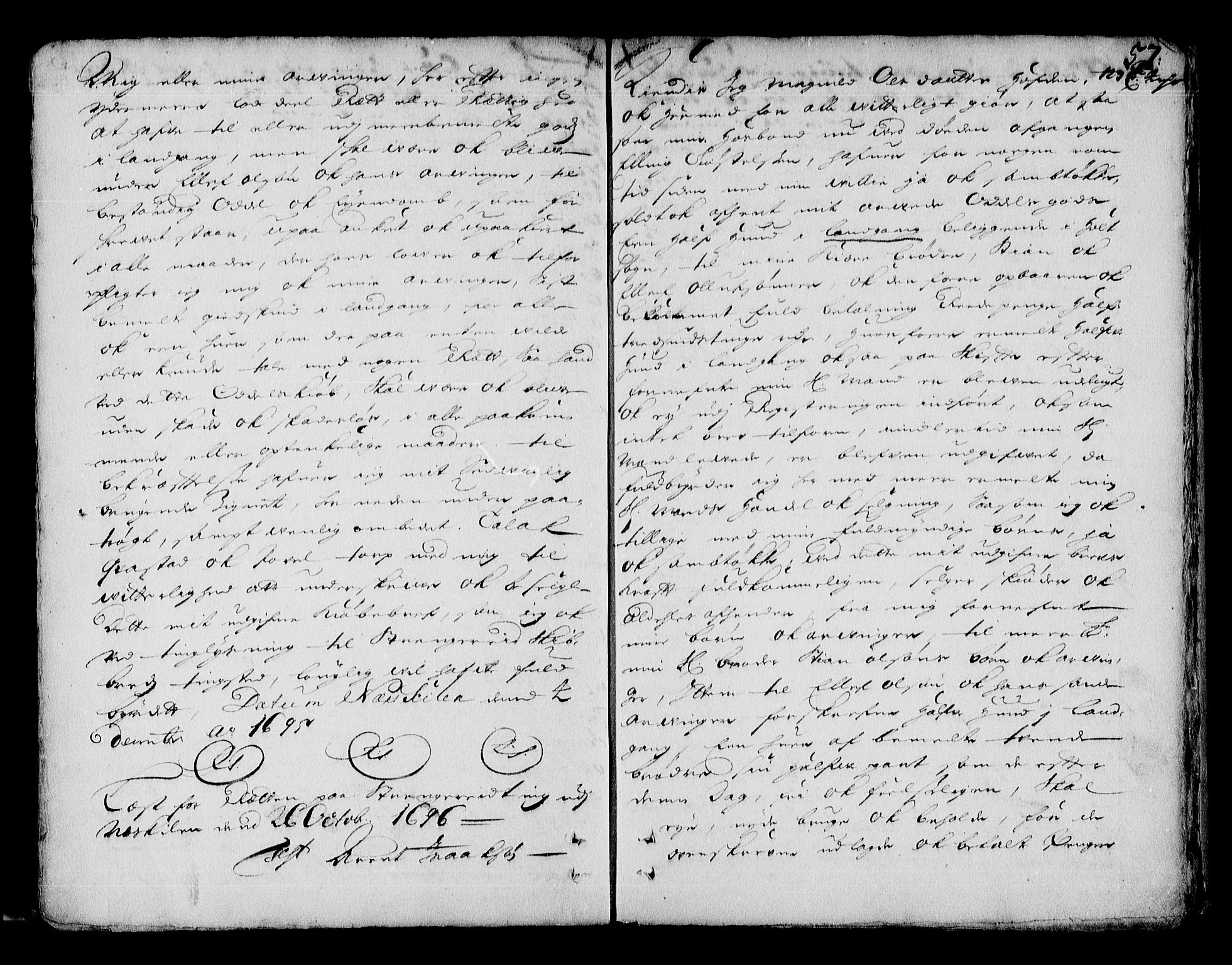 Nedenes sorenskriveri før 1824, SAK/1221-0007/G/Gb/L0001: Pantebok nr. 1, 1696-1698, s. 57