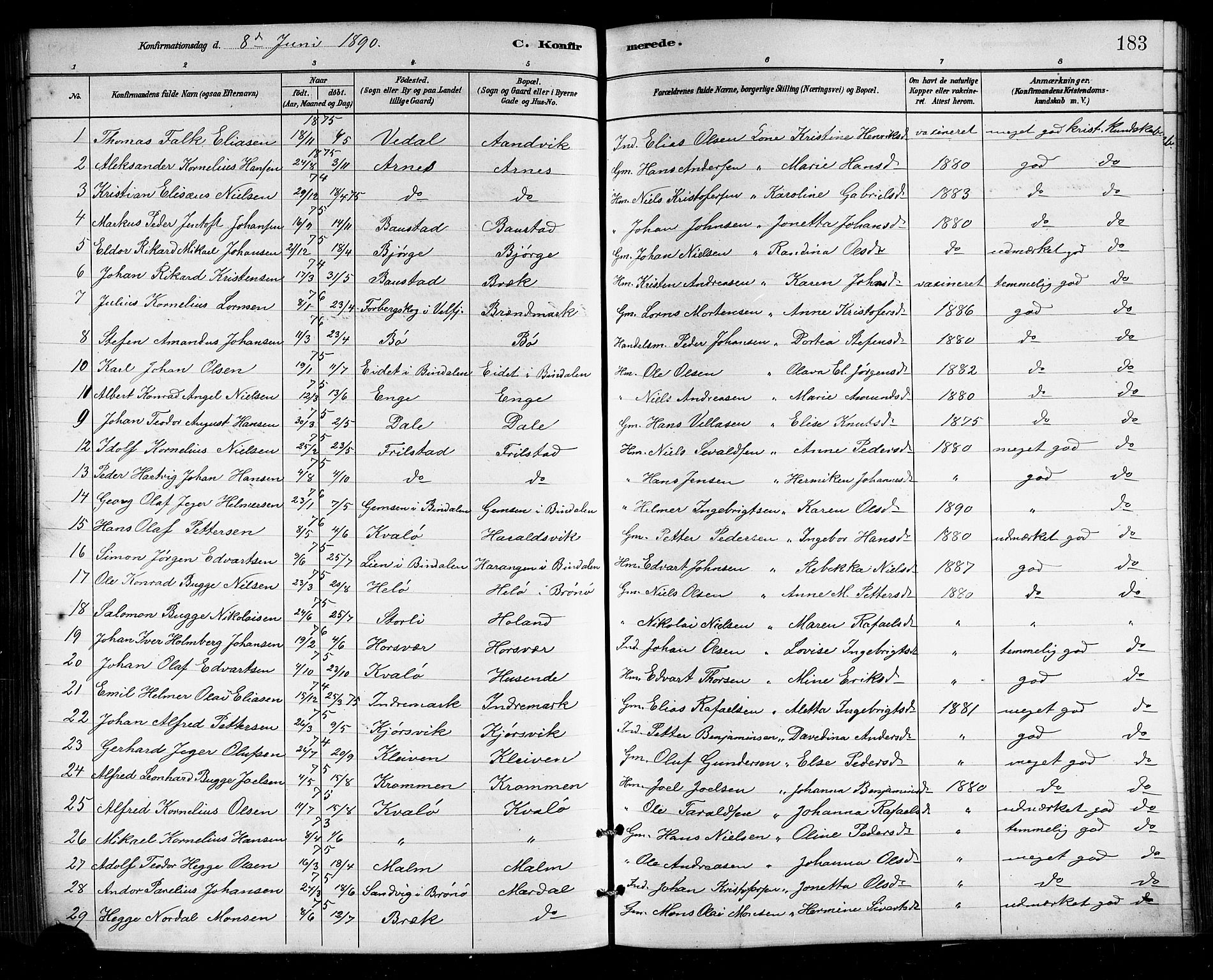 Ministerialprotokoller, klokkerbøker og fødselsregistre - Nordland, SAT/A-1459/812/L0188: Klokkerbok nr. 812C06, 1884-1912, s. 183