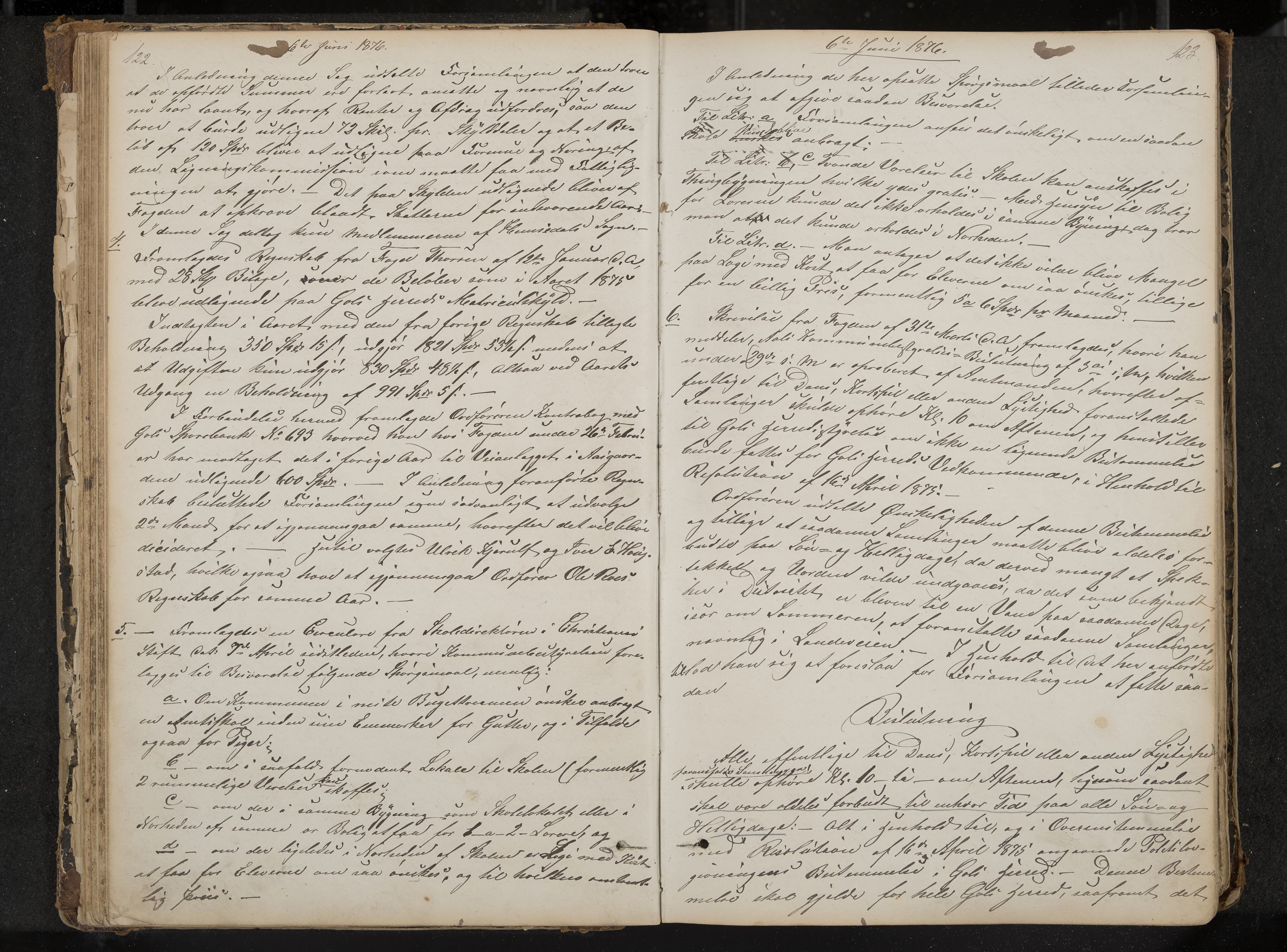 Gol formannskap og sentraladministrasjon, IKAK/0617021-1/A/Aa/L0002: Møtebok med register, 1870-1892, s. 122-123