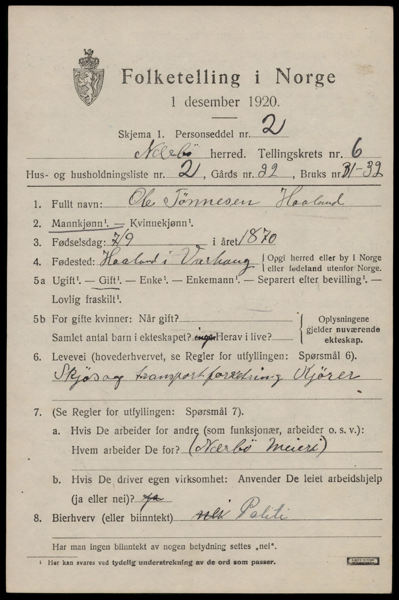 SAST, Folketelling 1920 for 1119 Nærbø herred, 1920, s. 3625