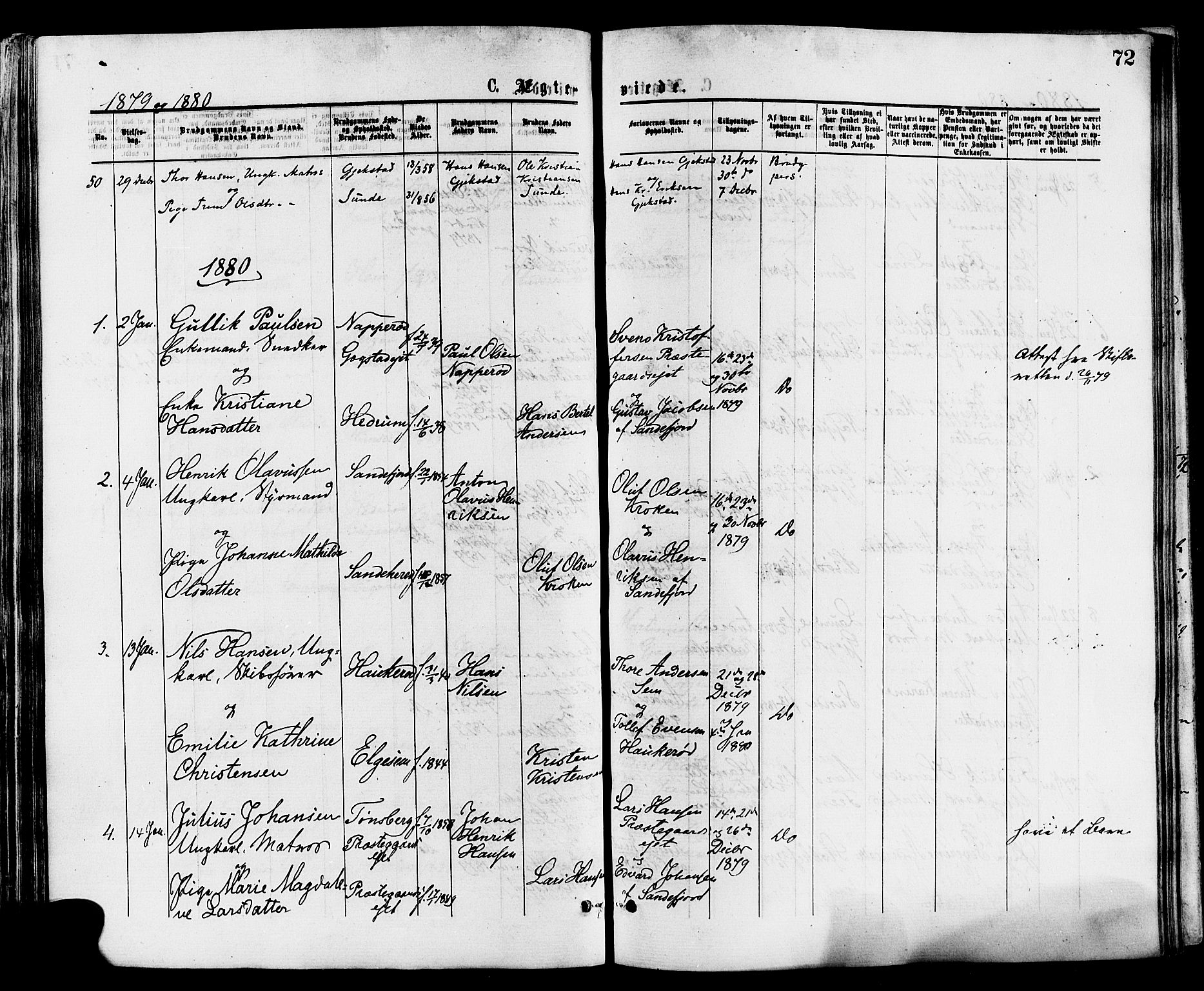 Sandar kirkebøker, AV/SAKO-A-243/F/Fa/L0011: Ministerialbok nr. 11, 1872-1882, s. 72
