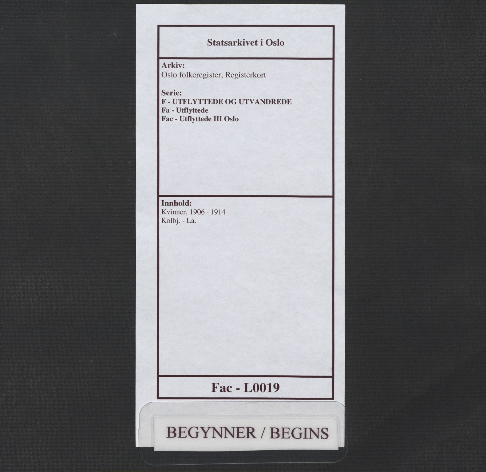 Oslo folkeregister, Registerkort, SAO/A-11715/F/Fa/Fac/L0019: Kvinner, 1906-1914