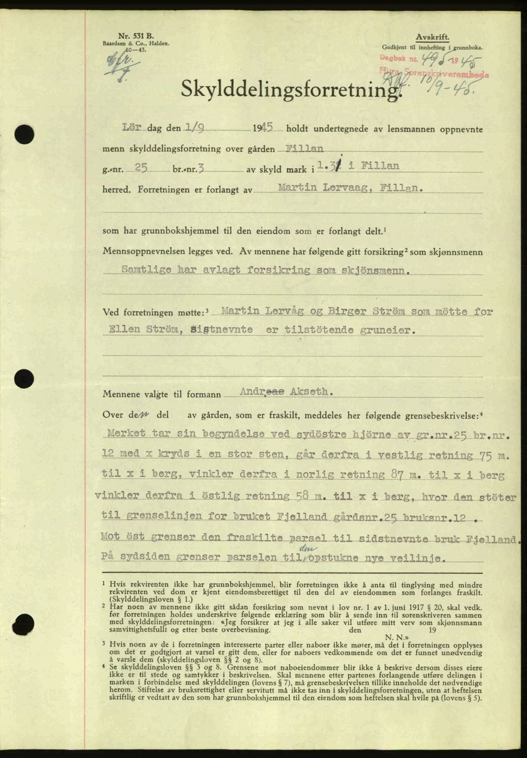 Hitra sorenskriveri, AV/SAT-A-0018/2/2C/2Ca: Pantebok nr. A2, 1943-1945, Dagboknr: 495/1945