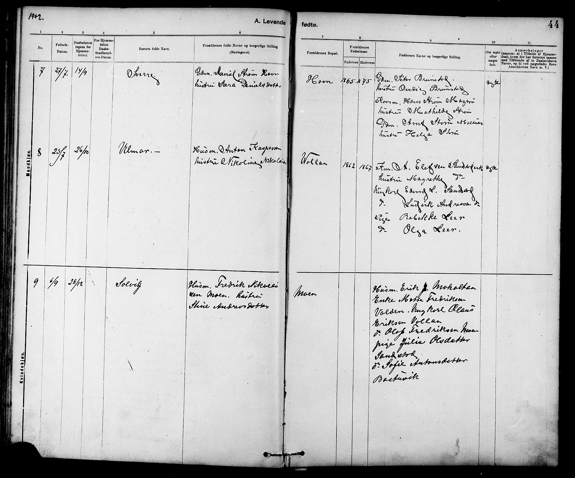 Ministerialprotokoller, klokkerbøker og fødselsregistre - Sør-Trøndelag, SAT/A-1456/639/L0573: Klokkerbok nr. 639C01, 1890-1905, s. 44
