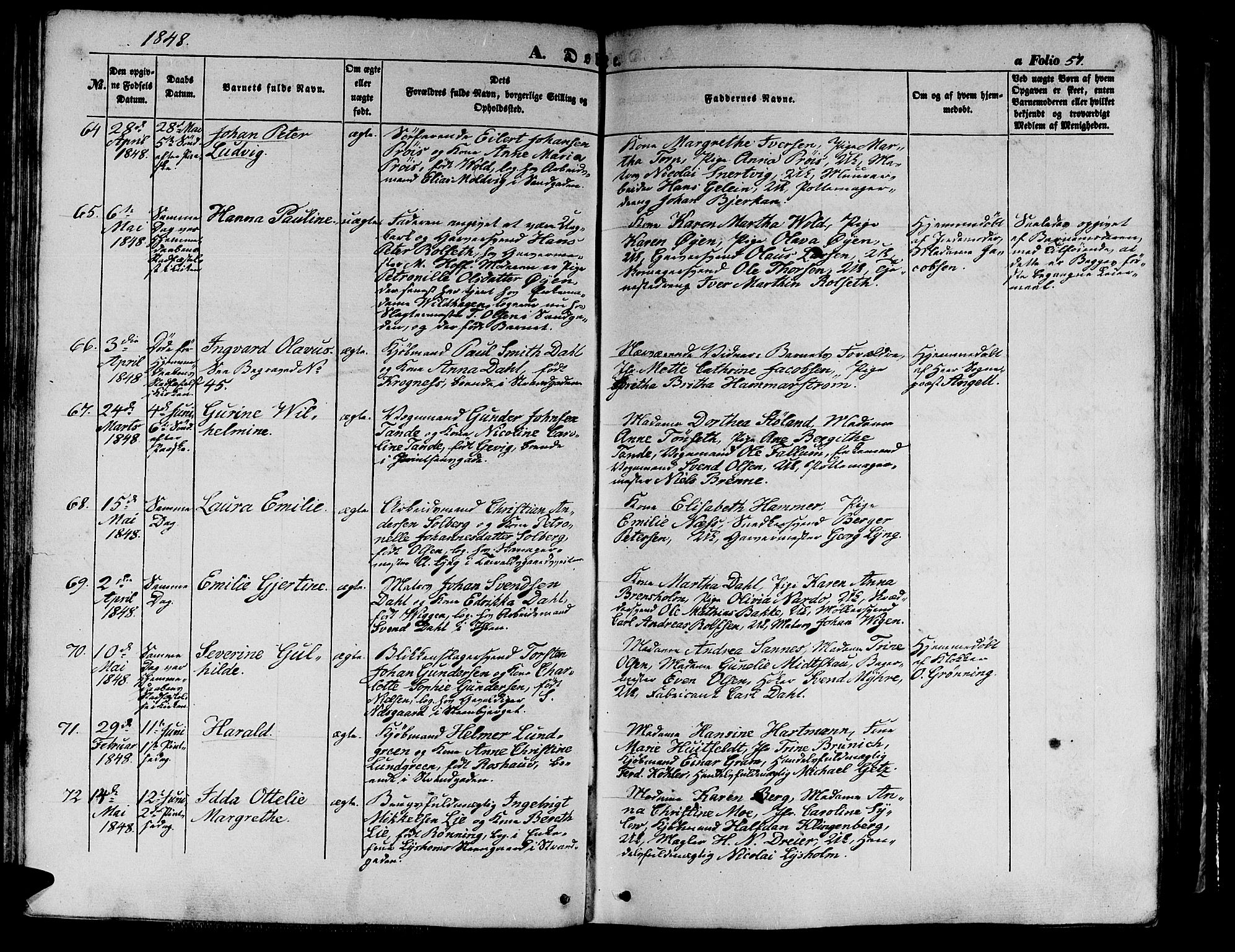 Ministerialprotokoller, klokkerbøker og fødselsregistre - Sør-Trøndelag, SAT/A-1456/602/L0137: Klokkerbok nr. 602C05, 1846-1856, s. 51