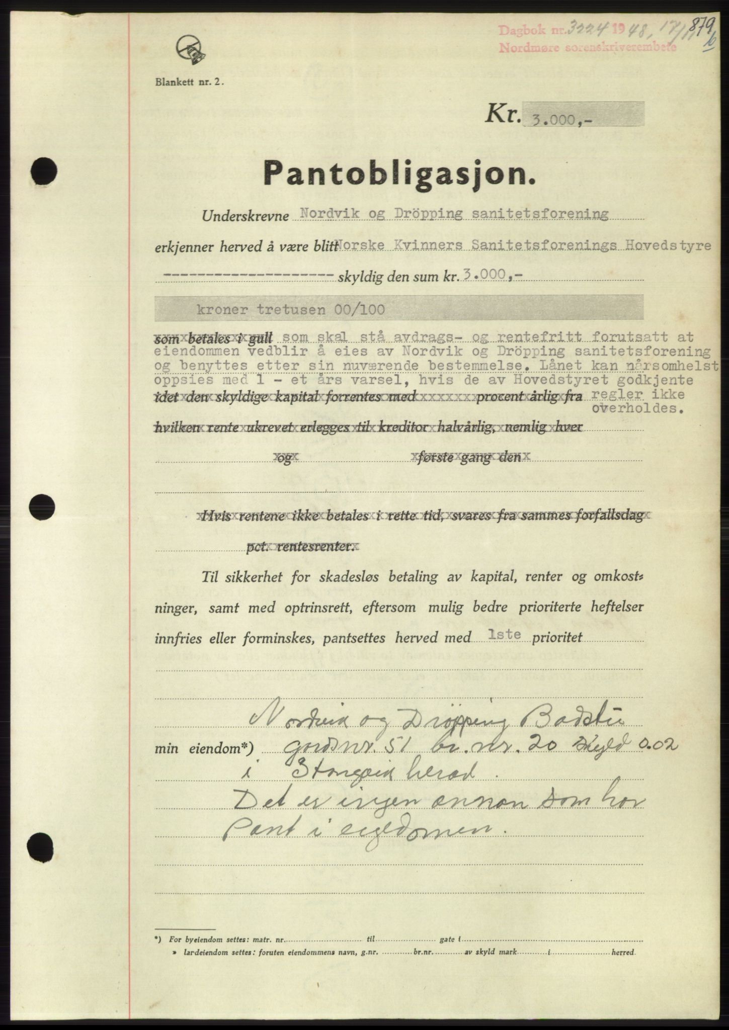 Nordmøre sorenskriveri, SAT/A-4132/1/2/2Ca: Pantebok nr. B100, 1948-1949, Dagboknr: 3224/1948