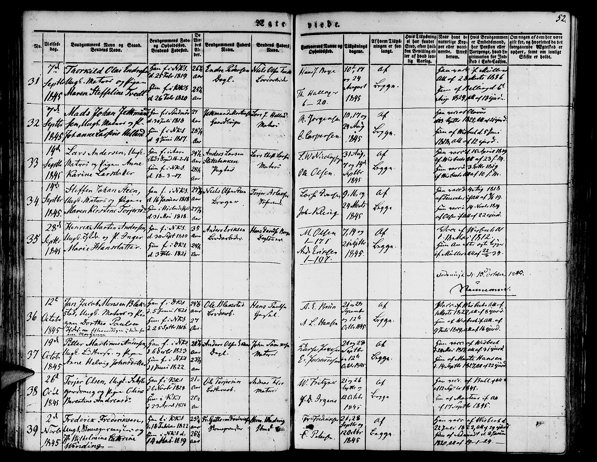 Nykirken Sokneprestembete, AV/SAB-A-77101/H/Hab: Klokkerbok nr. D 1, 1832-1867, s. 52