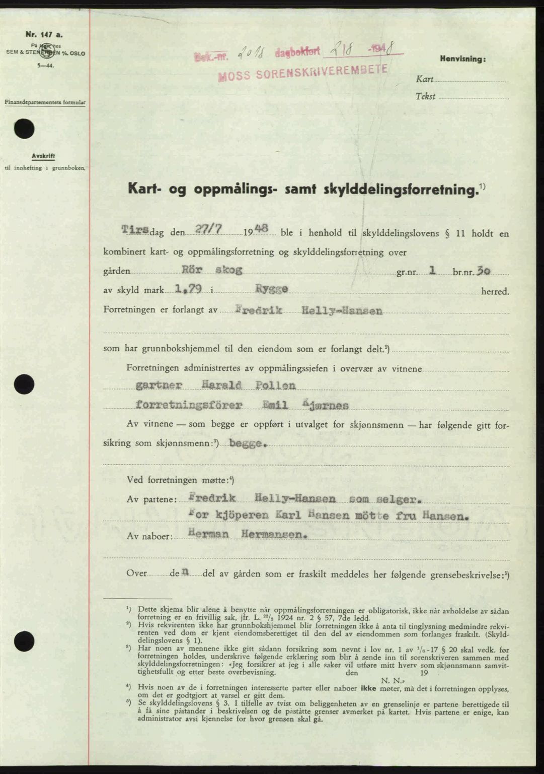 Moss sorenskriveri, SAO/A-10168: Pantebok nr. A20, 1948-1948, Dagboknr: 2018/1948