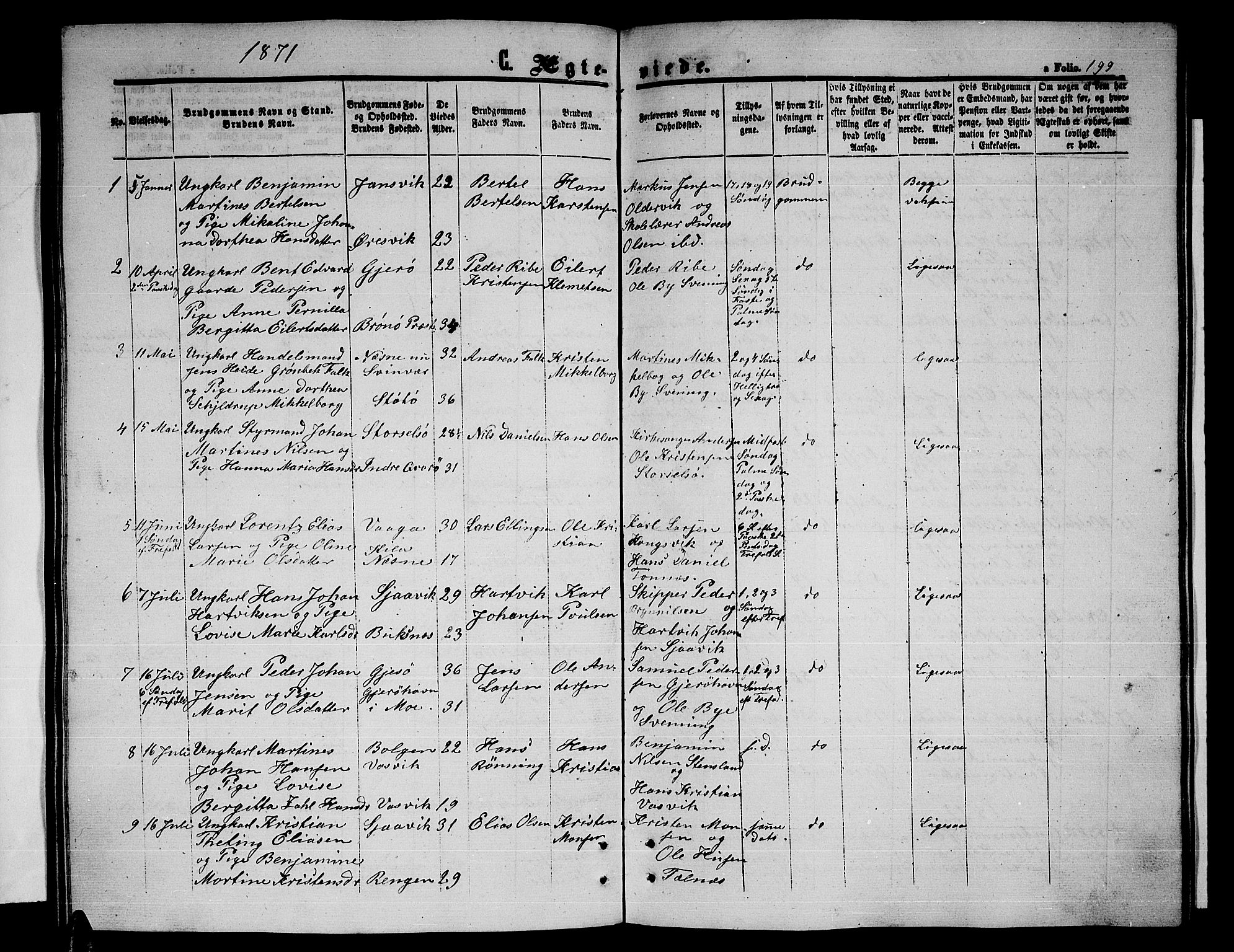 Ministerialprotokoller, klokkerbøker og fødselsregistre - Nordland, SAT/A-1459/841/L0619: Klokkerbok nr. 841C03, 1856-1876, s. 199