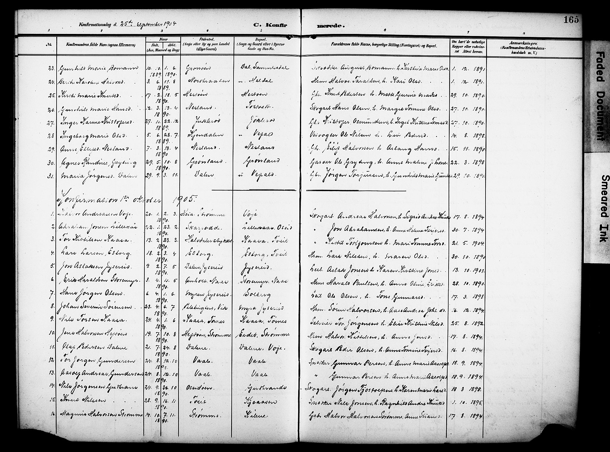 Drangedal kirkebøker, AV/SAKO-A-258/G/Ga/L0004: Klokkerbok nr. I 4, 1901-1933, s. 165