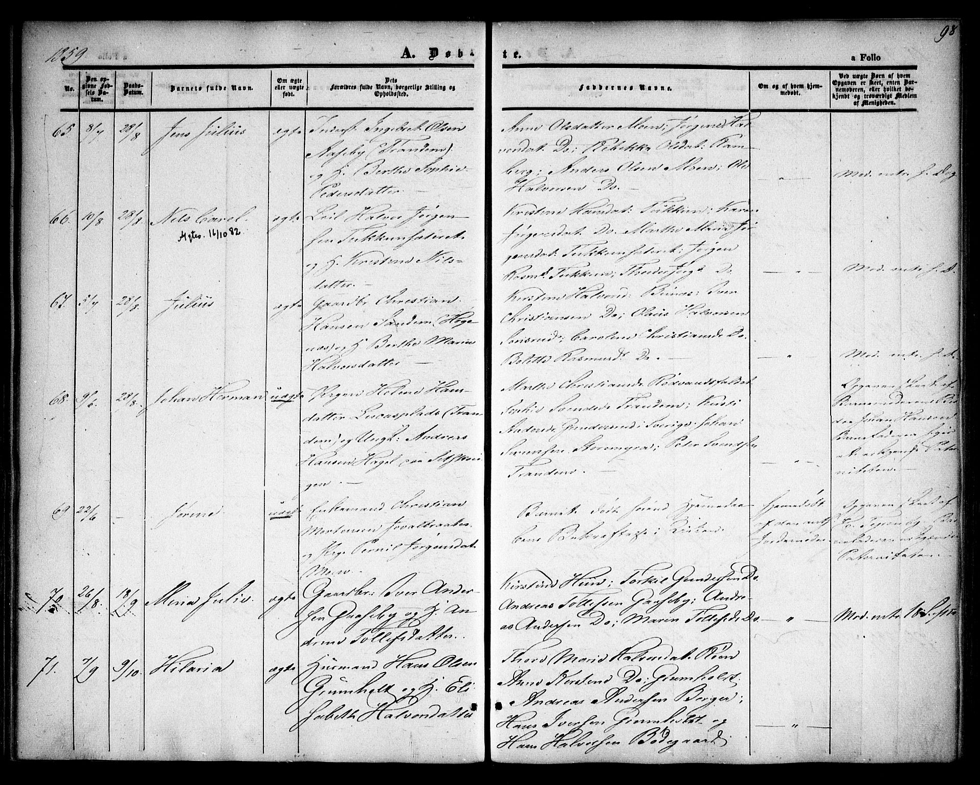 Rødenes prestekontor Kirkebøker, AV/SAO-A-2005/F/Fa/L0006: Ministerialbok nr. I 6, 1850-1859, s. 98