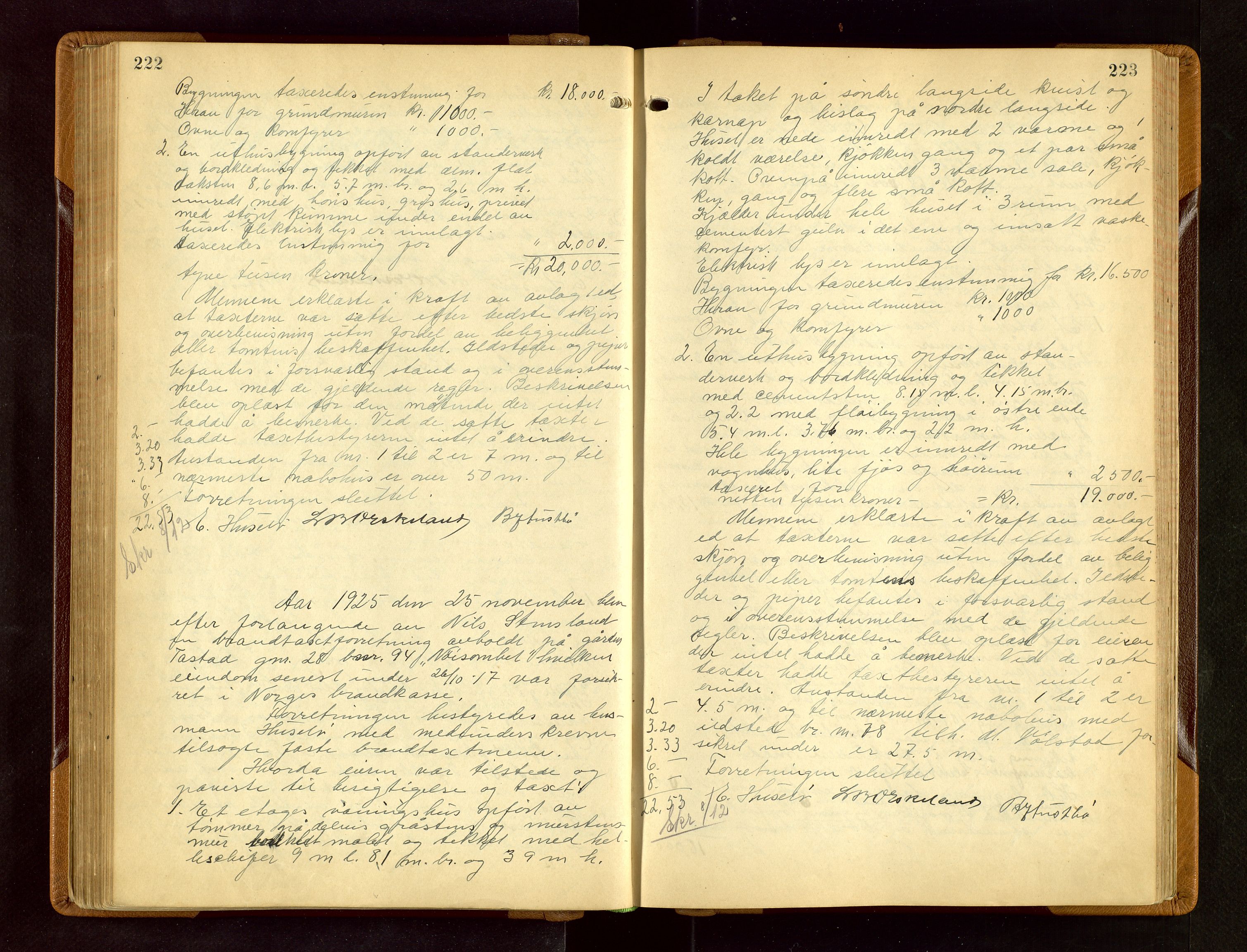 Hetland lensmannskontor, AV/SAST-A-100101/Goa/L0006: "Branntakstprotokoll", 1921-1938, s. 222-223