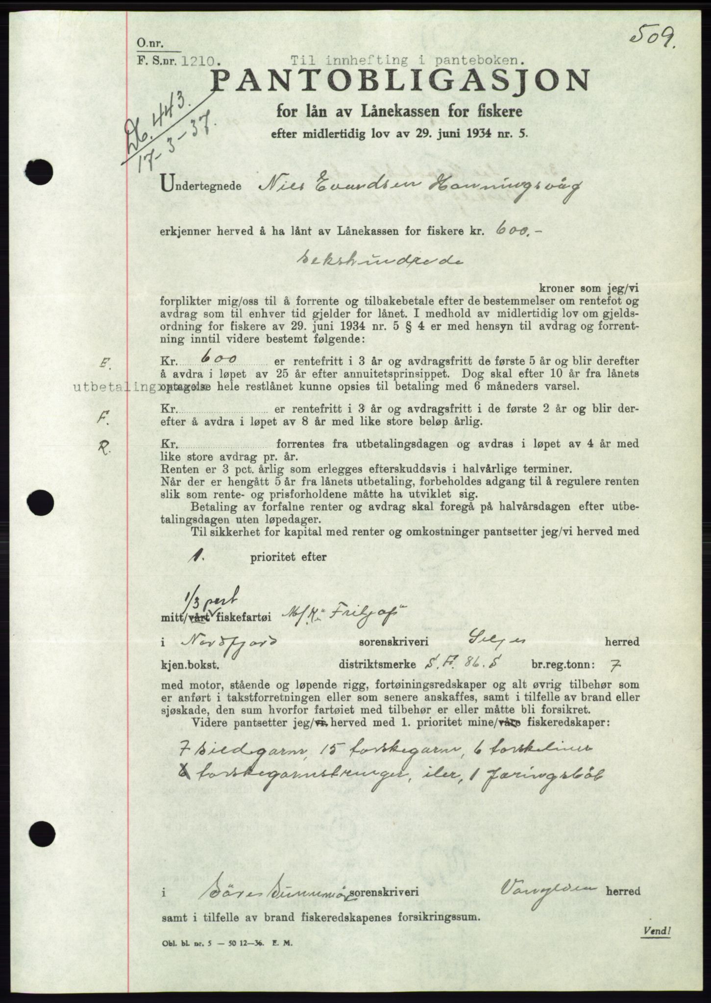 Søre Sunnmøre sorenskriveri, AV/SAT-A-4122/1/2/2C/L0062: Pantebok nr. 56, 1936-1937, Dagboknr: 443/1937