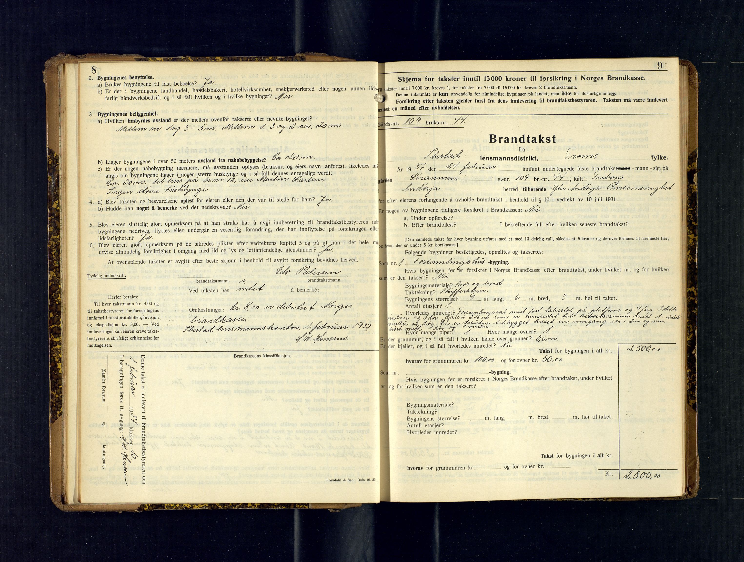 Ibestad lensmannskontor, AV/SATØ-S-1499/F/Fv/Fvh/L0284: Branntakstprotokoller, 1937-1939, s. 8-9