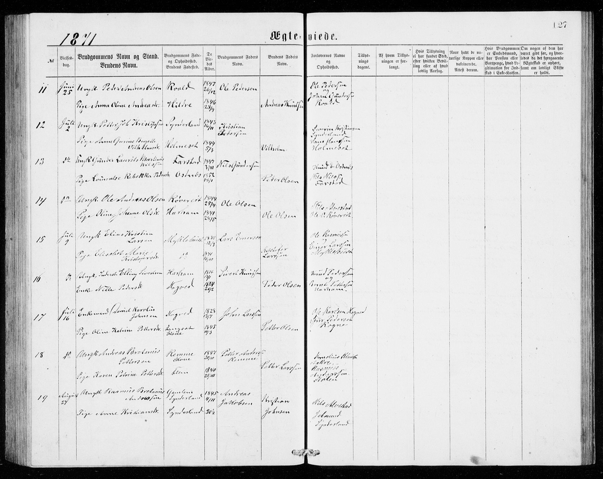 Ministerialprotokoller, klokkerbøker og fødselsregistre - Møre og Romsdal, SAT/A-1454/536/L0509: Klokkerbok nr. 536C04, 1871-1881, s. 127