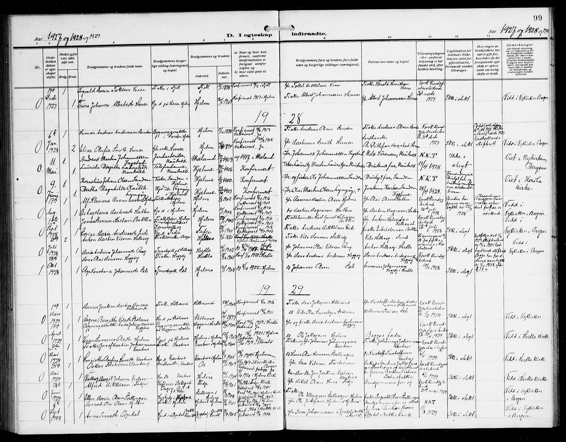 Herdla Sokneprestembete, AV/SAB-A-75701/H/Hab: Klokkerbok nr. B 1, 1909-1929, s. 99