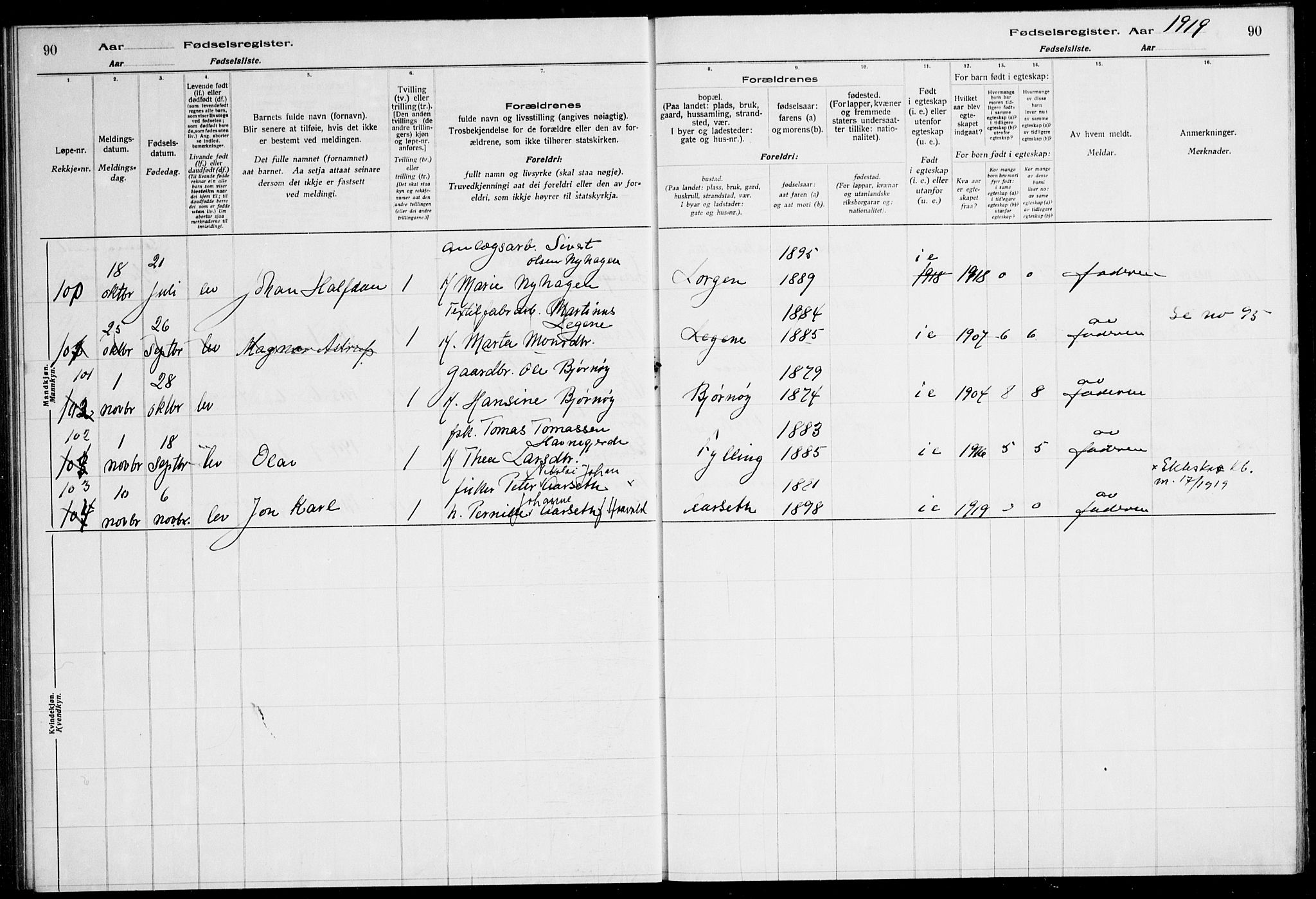 Ministerialprotokoller, klokkerbøker og fødselsregistre - Møre og Romsdal, AV/SAT-A-1454/528/L0442: Fødselsregister nr. 528.II.4.1, 1916-1924, s. 90
