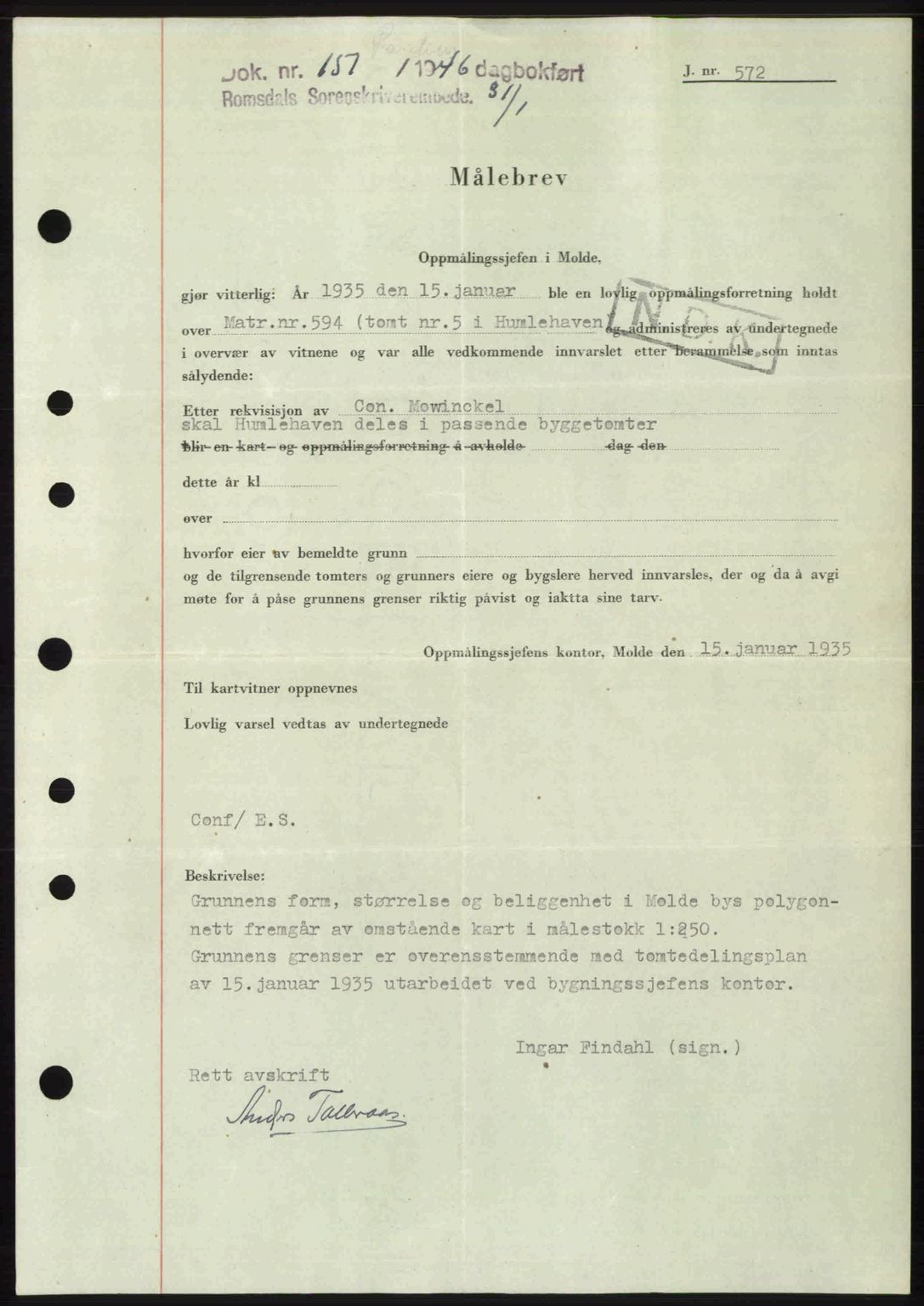 Romsdal sorenskriveri, SAT/A-4149/1/2/2C: Pantebok nr. A19, 1946-1946, Dagboknr: 151/1946