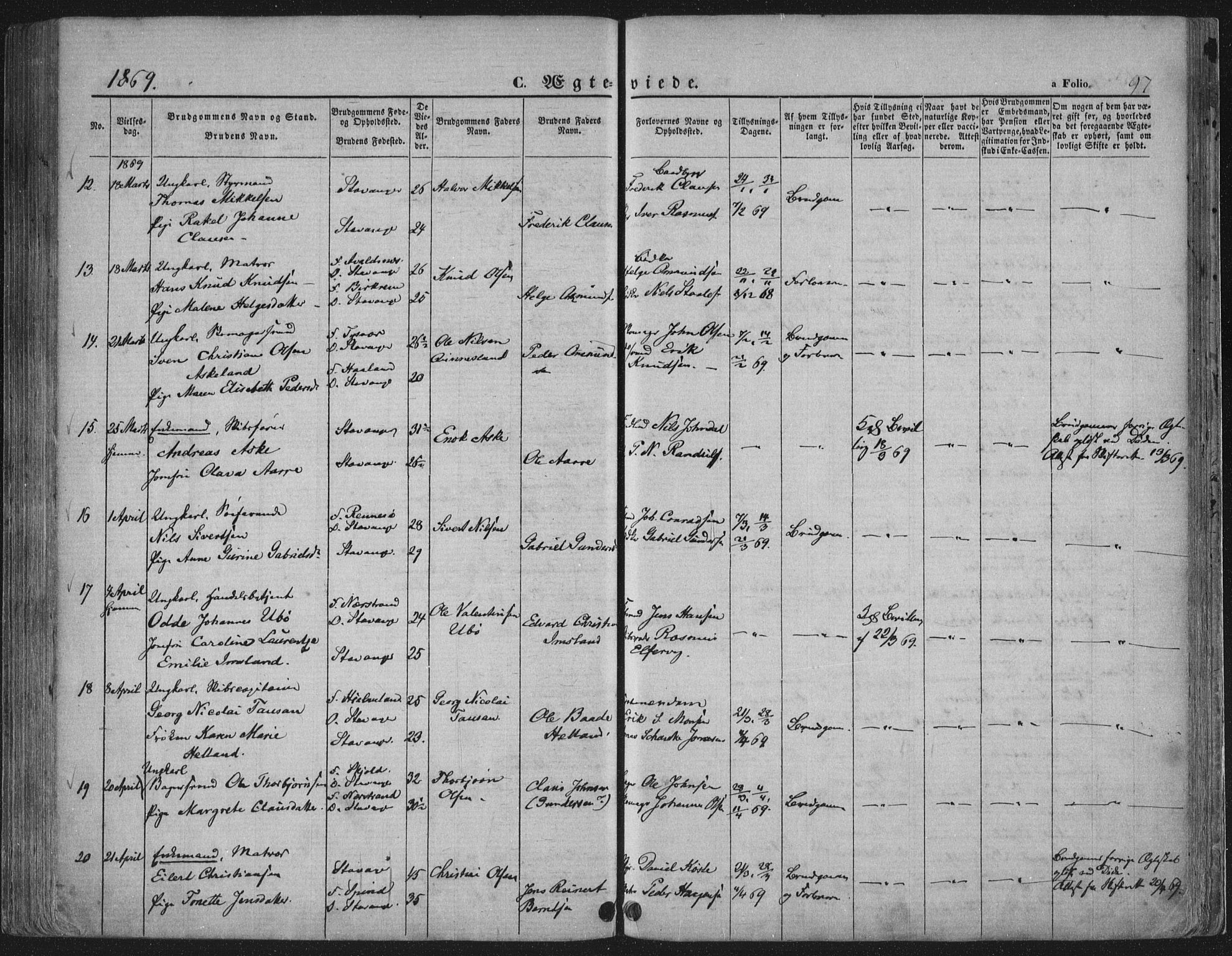 Domkirken sokneprestkontor, SAST/A-101812/001/30/30BA/L0019: Ministerialbok nr. A 18, 1857-1877, s. 97