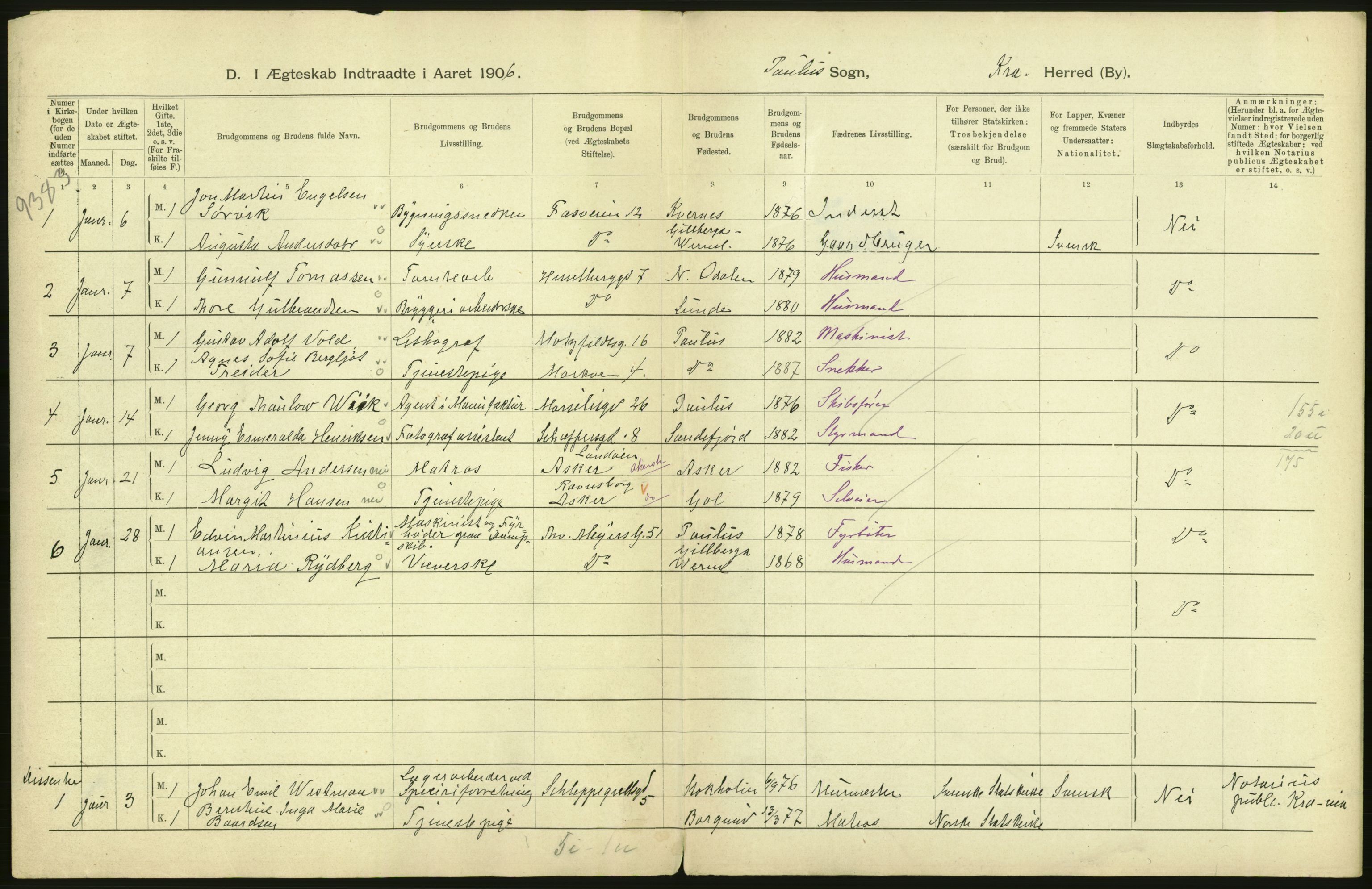 Statistisk sentralbyrå, Sosiodemografiske emner, Befolkning, AV/RA-S-2228/D/Df/Dfa/Dfad/L0008: Kristiania: Gifte, 1906, s. 550