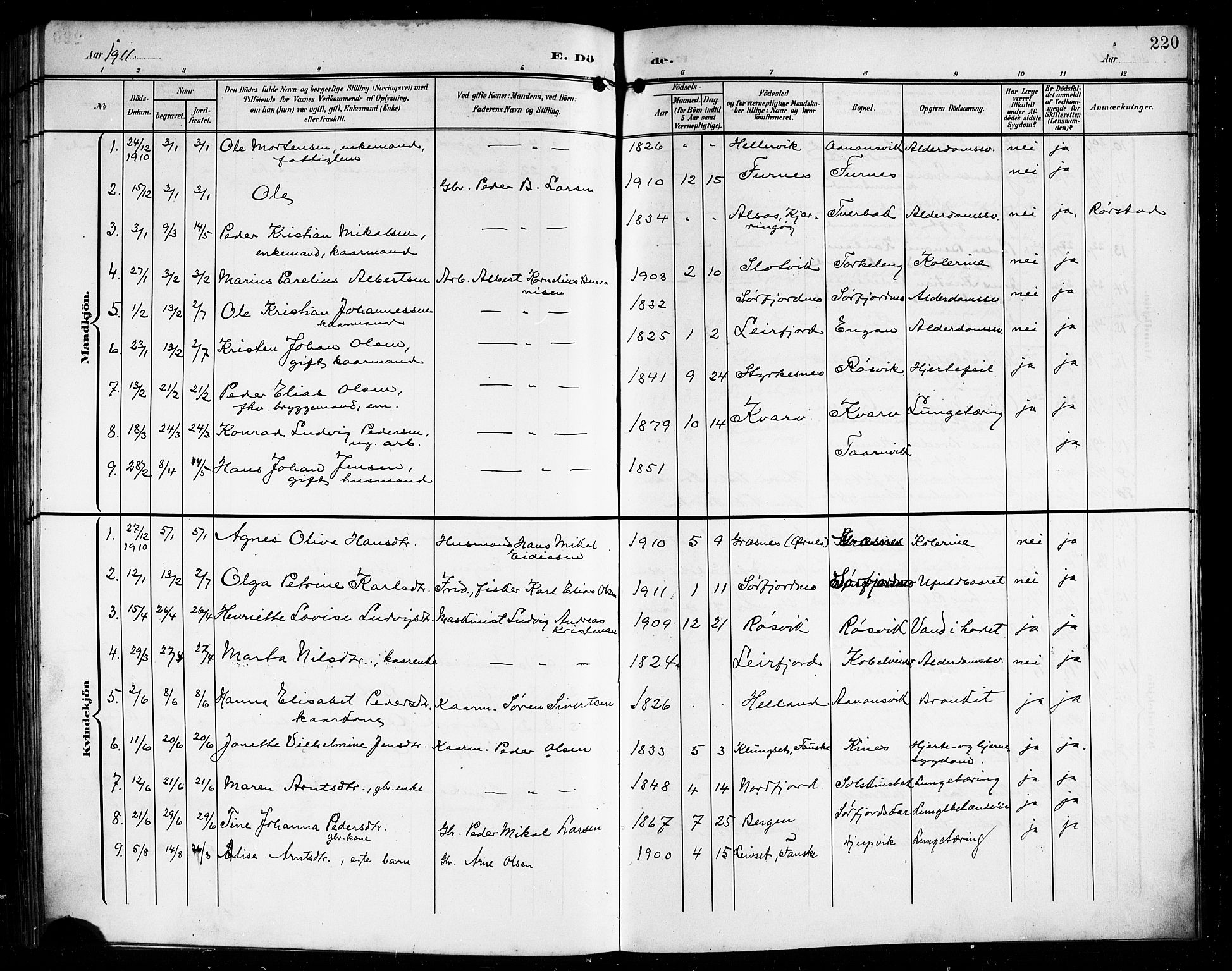 Ministerialprotokoller, klokkerbøker og fødselsregistre - Nordland, AV/SAT-A-1459/854/L0786: Klokkerbok nr. 854C02, 1901-1912, s. 220
