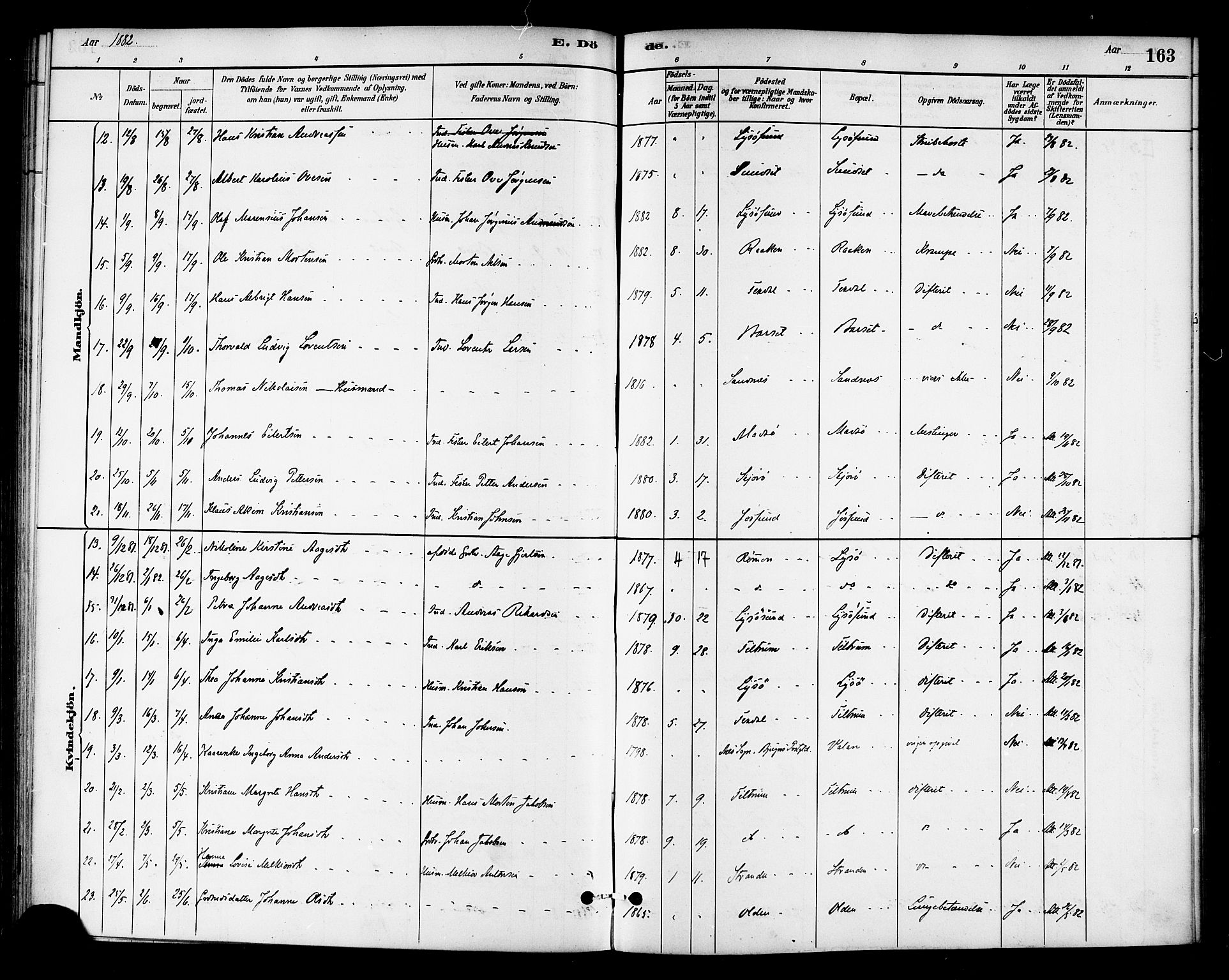 Ministerialprotokoller, klokkerbøker og fødselsregistre - Sør-Trøndelag, AV/SAT-A-1456/654/L0663: Ministerialbok nr. 654A01, 1880-1894, s. 163