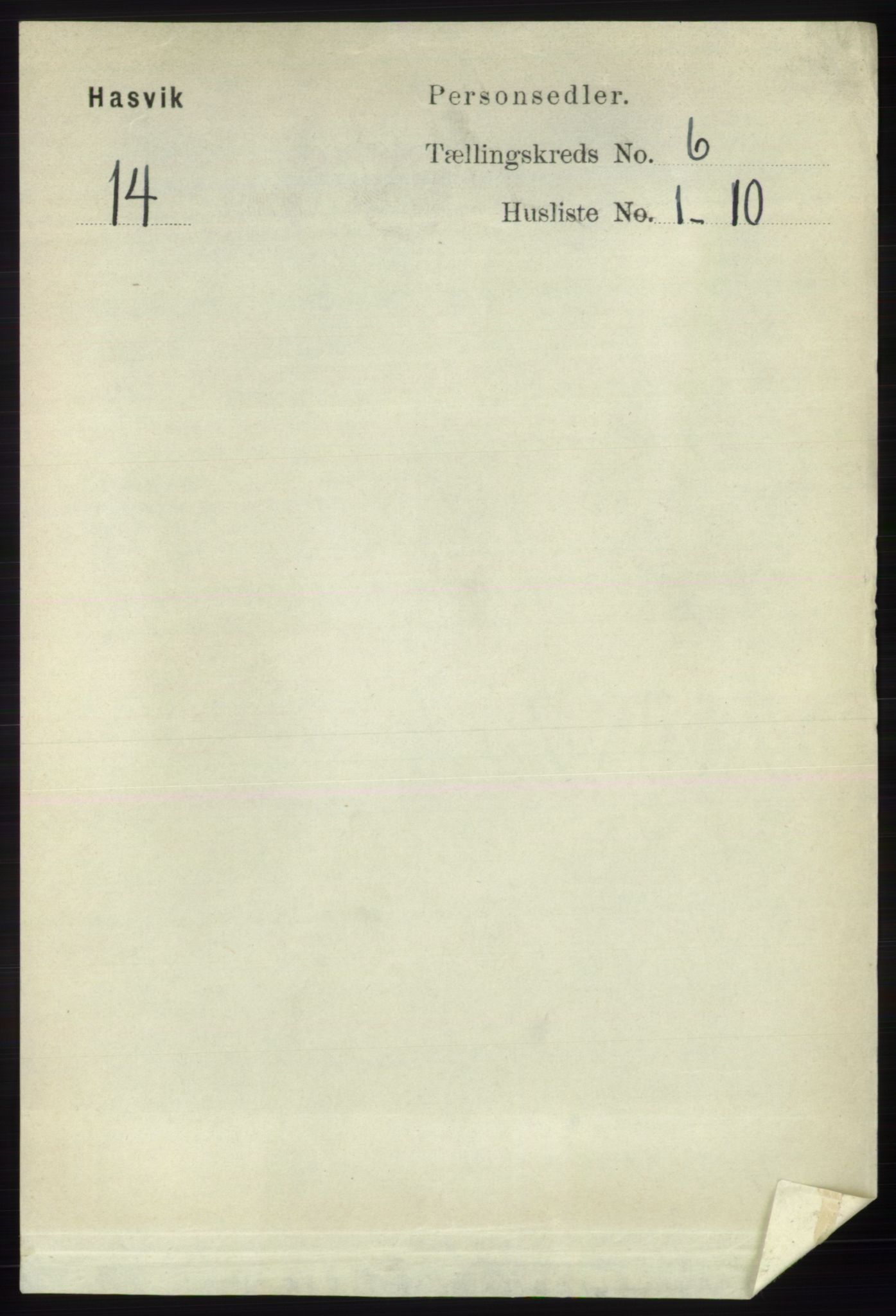 RA, Folketelling 1891 for 2015 Hasvik herred, 1891, s. 865